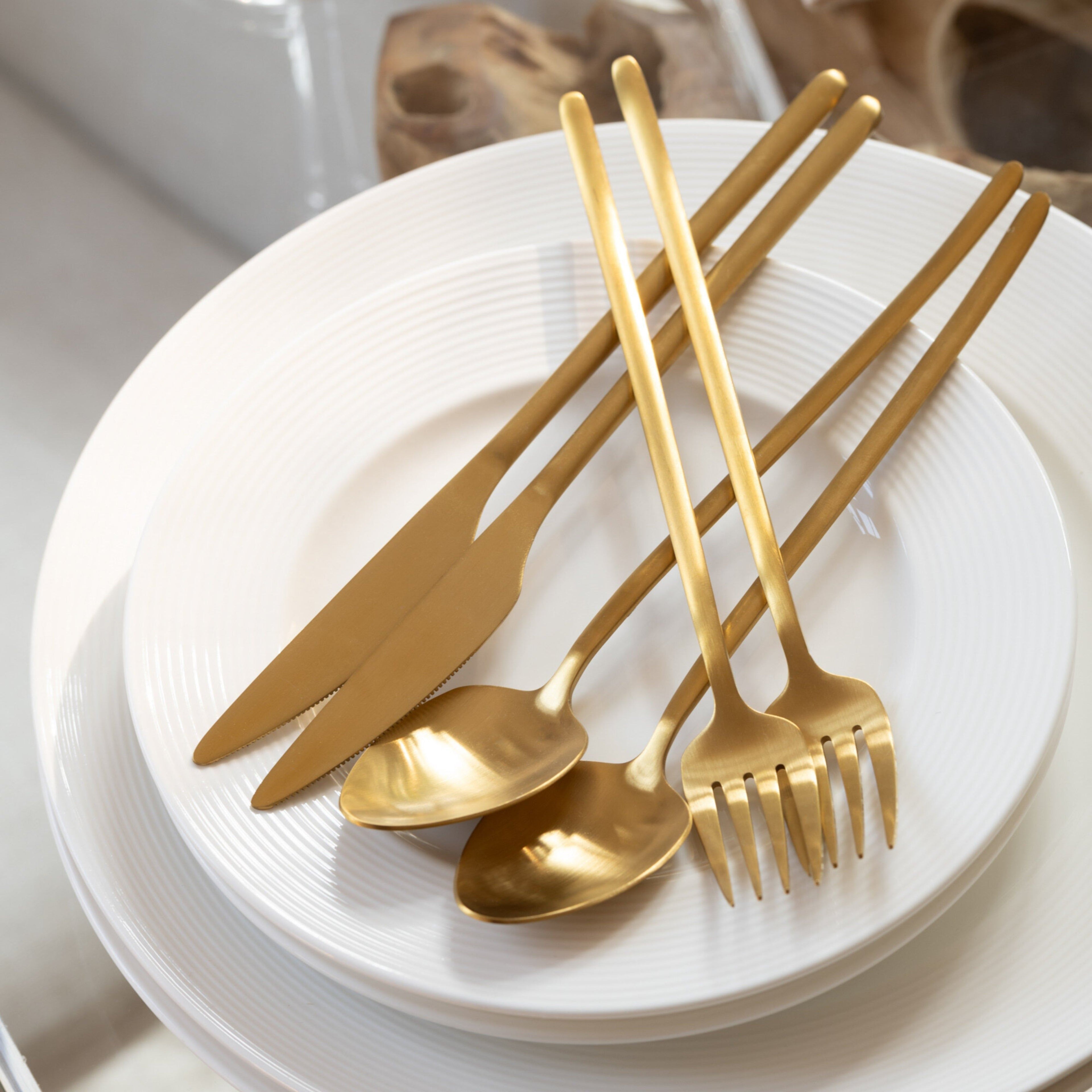 Bestekset Box C 24 Stuks Roestvrij Staal Mat Goud J-Line - Bestekset - J-Line - livinglovely.nl