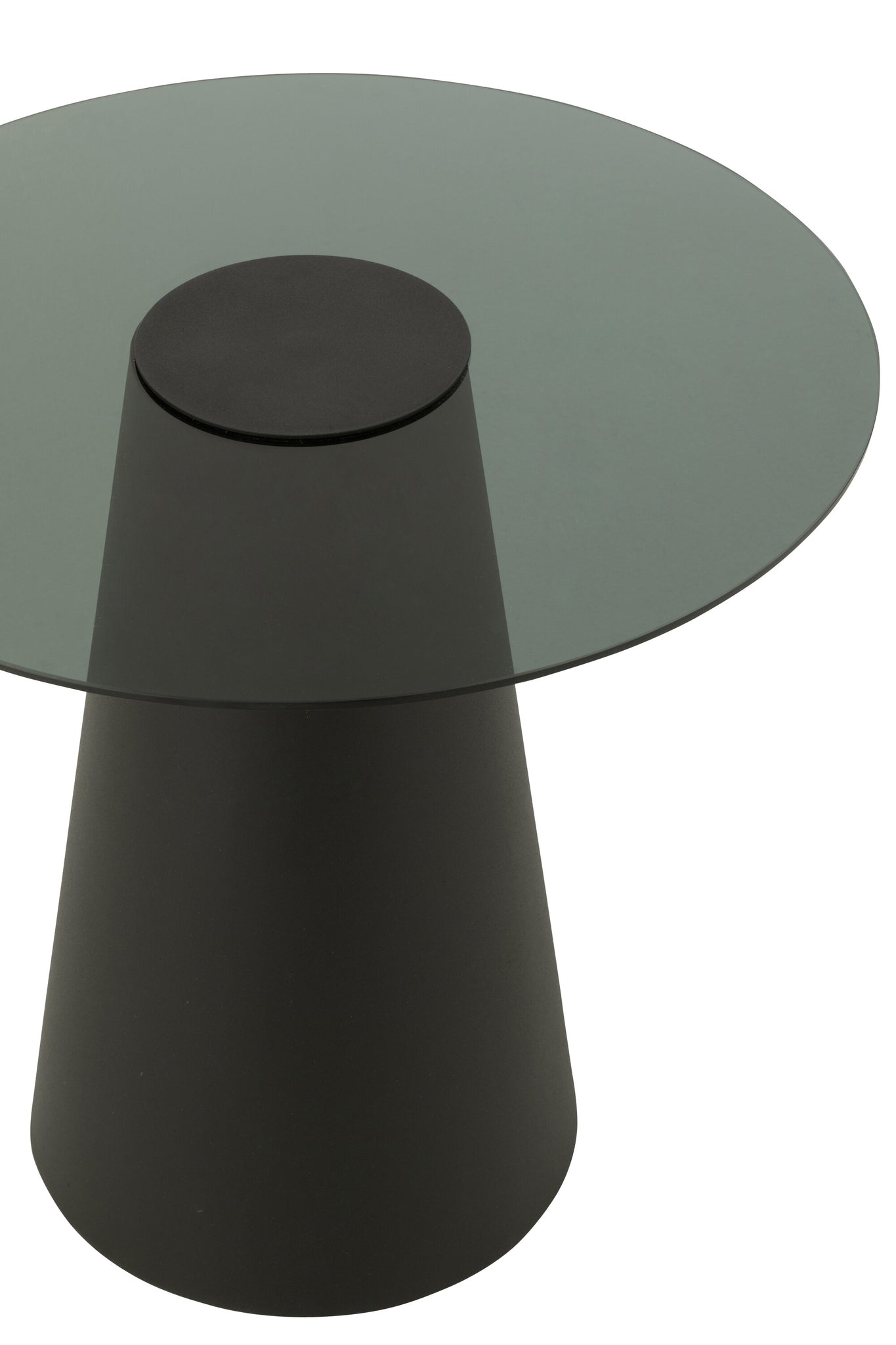 Bijzettafel Glas Flat Cap Kegel Metaal Zwart j-Line - Bijzettafel - J-Line - livinglovely.nl