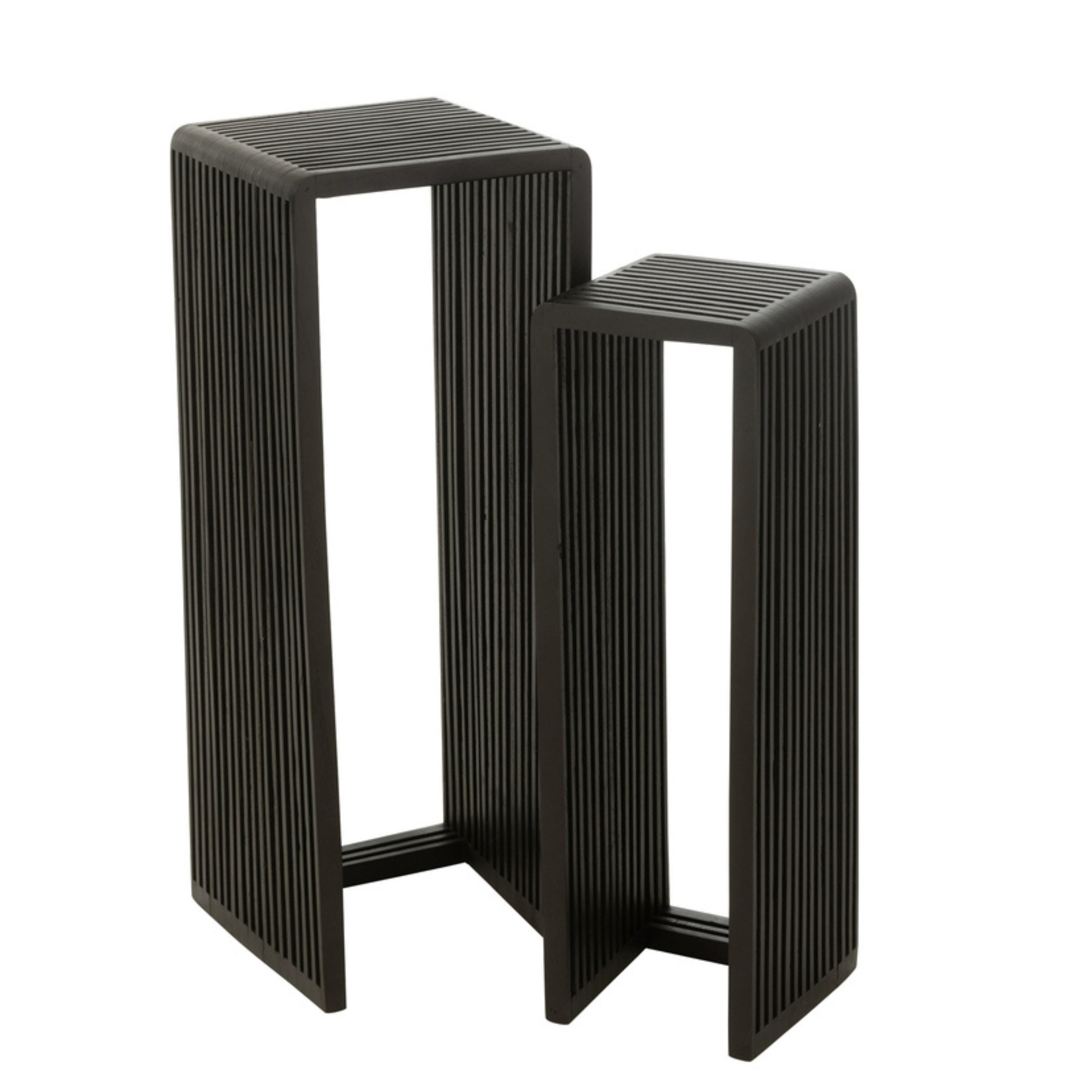 Bijzettafel kubus Gerecycleerd Teak Zwart Set van 2 - Zuil - J-Line - livinglovely.nl