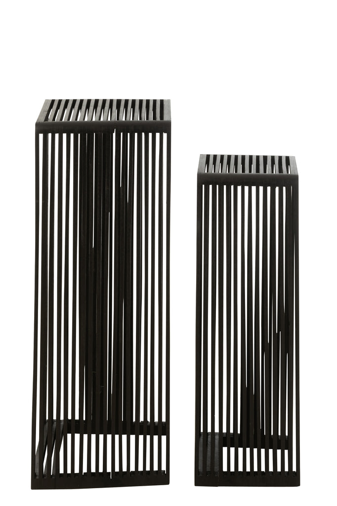 Bijzettafel kubus Gerecycleerd Teak Zwart Set van 2 - Zuil - J-Line - livinglovely.nl