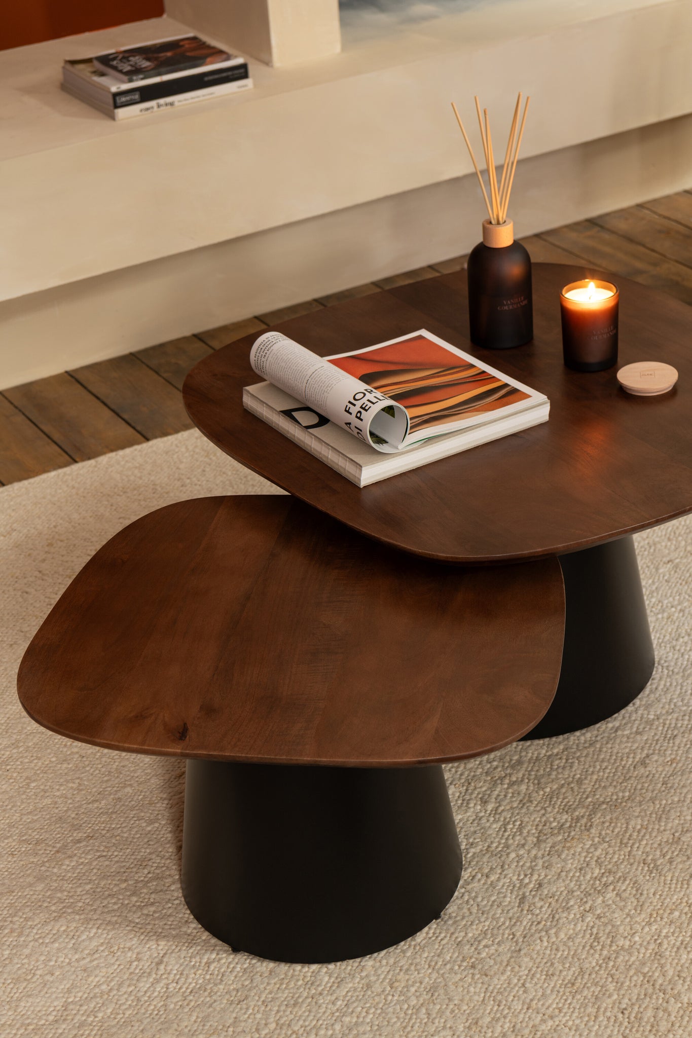 Bijzettafel Vierkant Mangohout Donkerbruin/Zwart Set van 2 - Bijzettafel - J-Line - livinglovely.nl