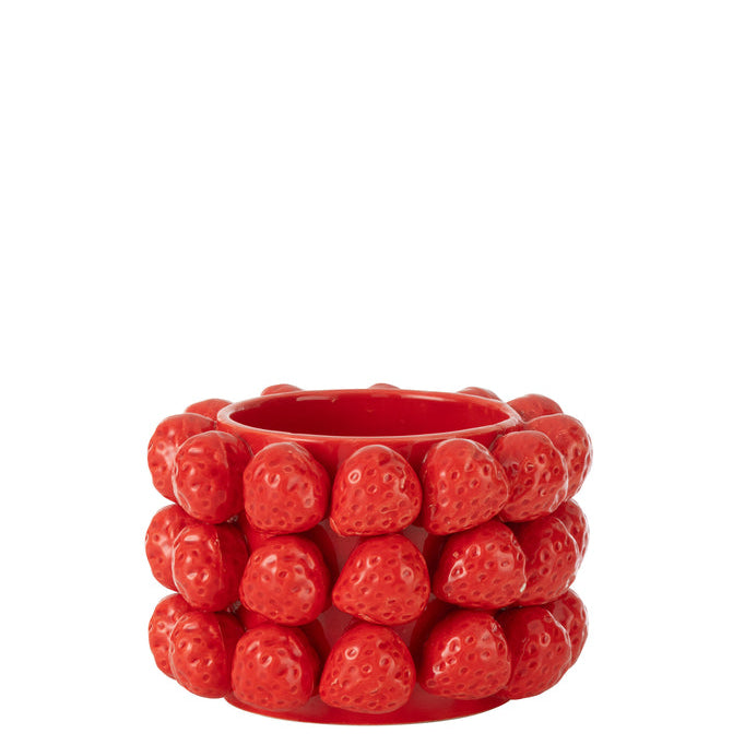 Bloempot Aardbeien Keramiek Rood Small 15.5 cm - Pot - J-Line - livinglovely.nl