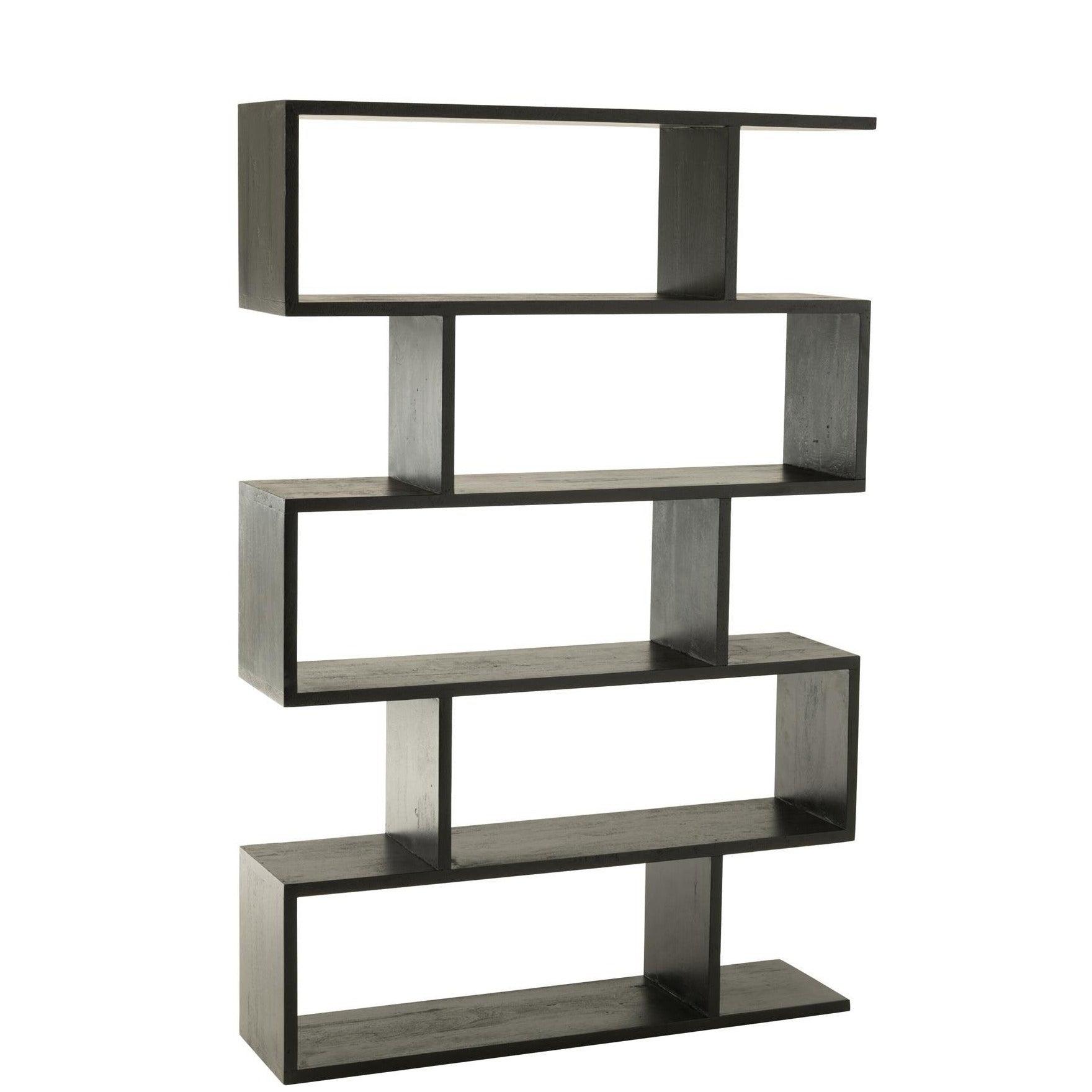 Boekenkast Verticaal Latten Mango Hout Mat Zwart - Boekenkast - J-Line - livinglovely.nl