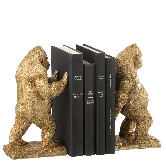 Boekensteun Gorilla Resin Goud Set van 2 - Boekensteun - J-Line - livinglovely.nl