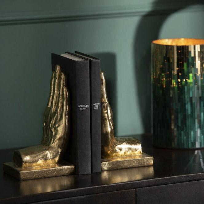 Boekensteun Handen Poly Goud Set van 2 - Boekensteun - J-Line - livinglovely.nl