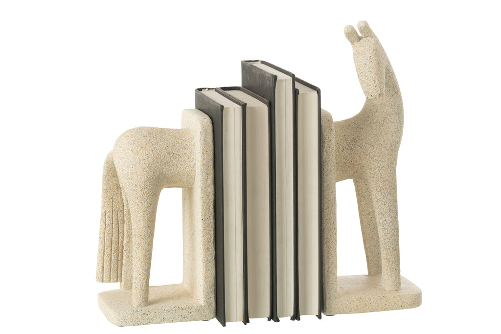 Boekensteun Paard Modern Resine Beige Set J-Line - Boekensteun - J-Line - livinglovely.nl