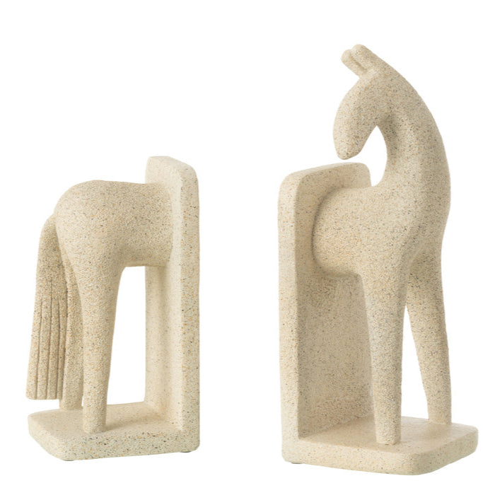 Boekensteun Paard Modern Resine Beige Set J-Line - Boekensteun - J-Line - livinglovely.nl
