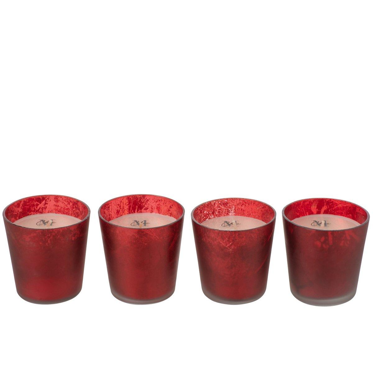 Box 4 Geurkaars Deluxe Glas Rood 21uur - Geurkaars - J-Line - livinglovely.nl