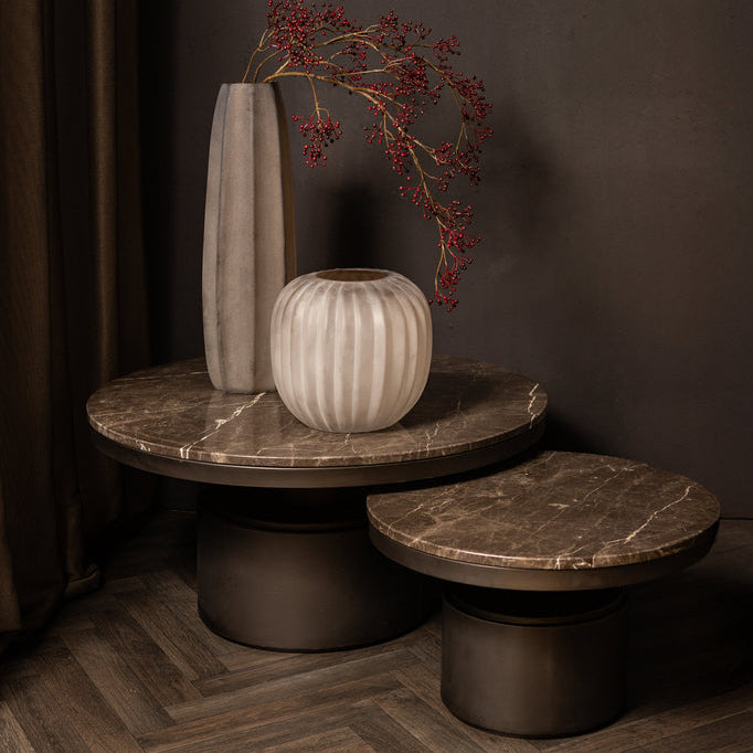 Bregt coffeetable high brown marble dark grey base - Salontafel - PTMD - livinglovely.nl