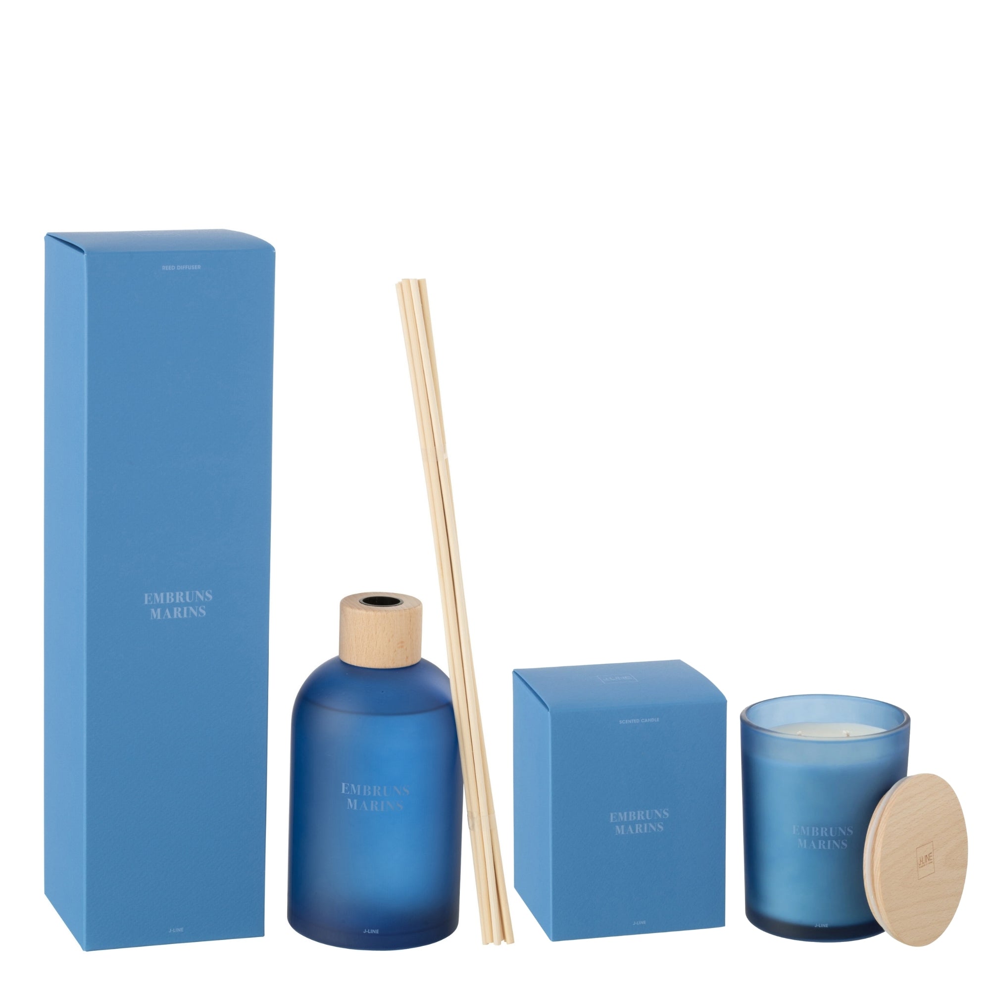 Bundle Accords Essentiels Embruns Marins Geurstokjes + Geurkaars - - J-Line - livinglovely.nl