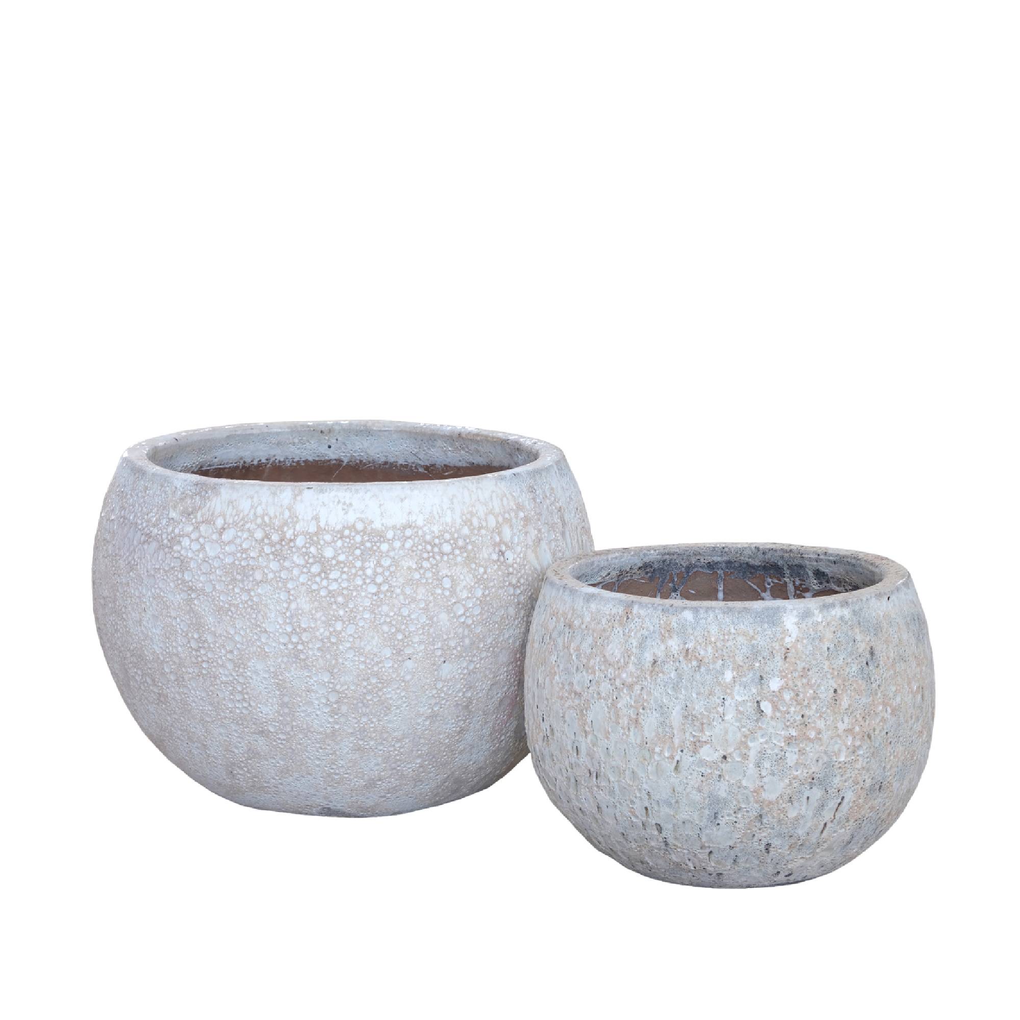 Caedyn White Round Ceramic Pot Rough Finish L Set van 2 PTMD - Pot - PTMD - livinglovely.nl