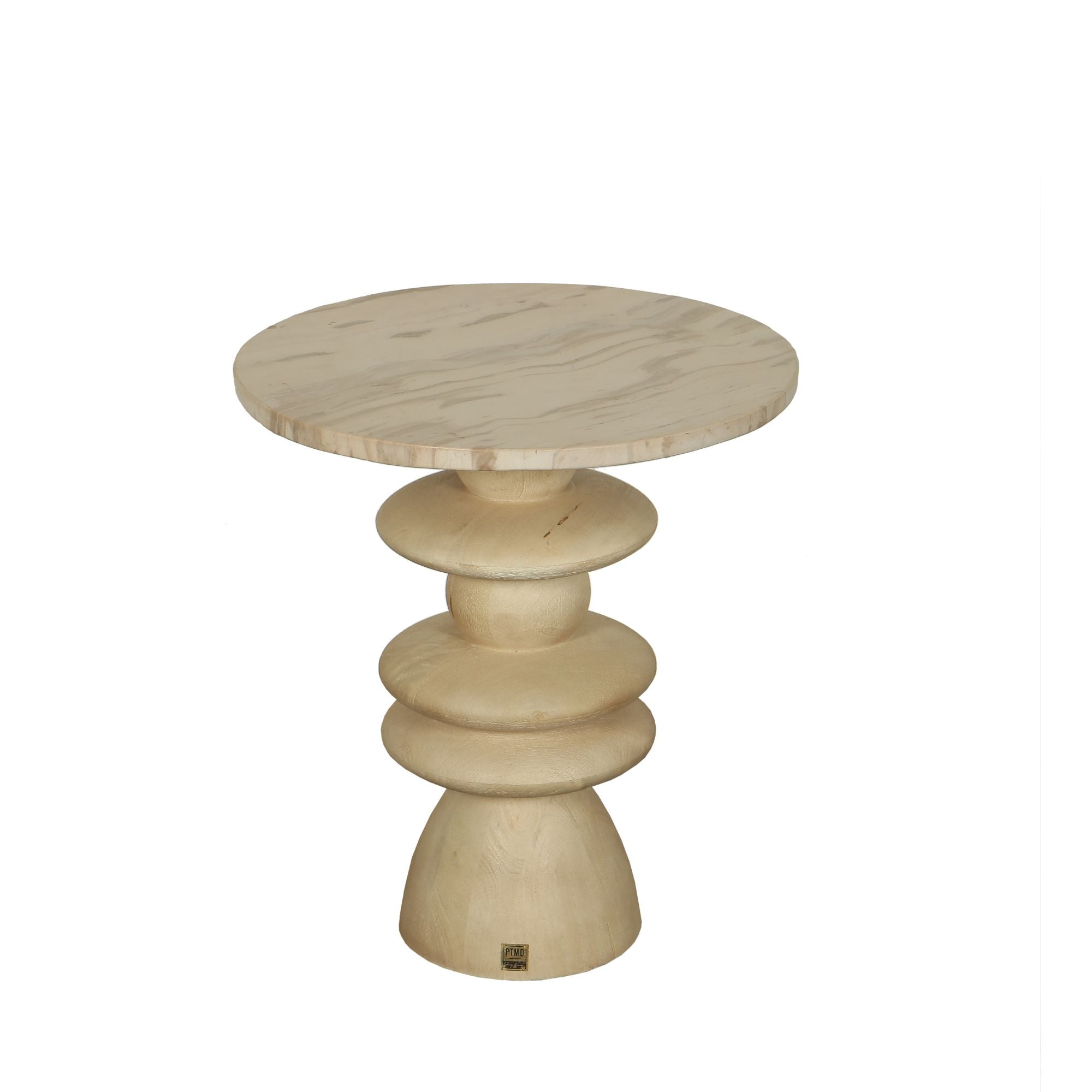 Callain Natural Mango Wood Side Table Marble Rnd S - - PTMD - livinglovely.nl