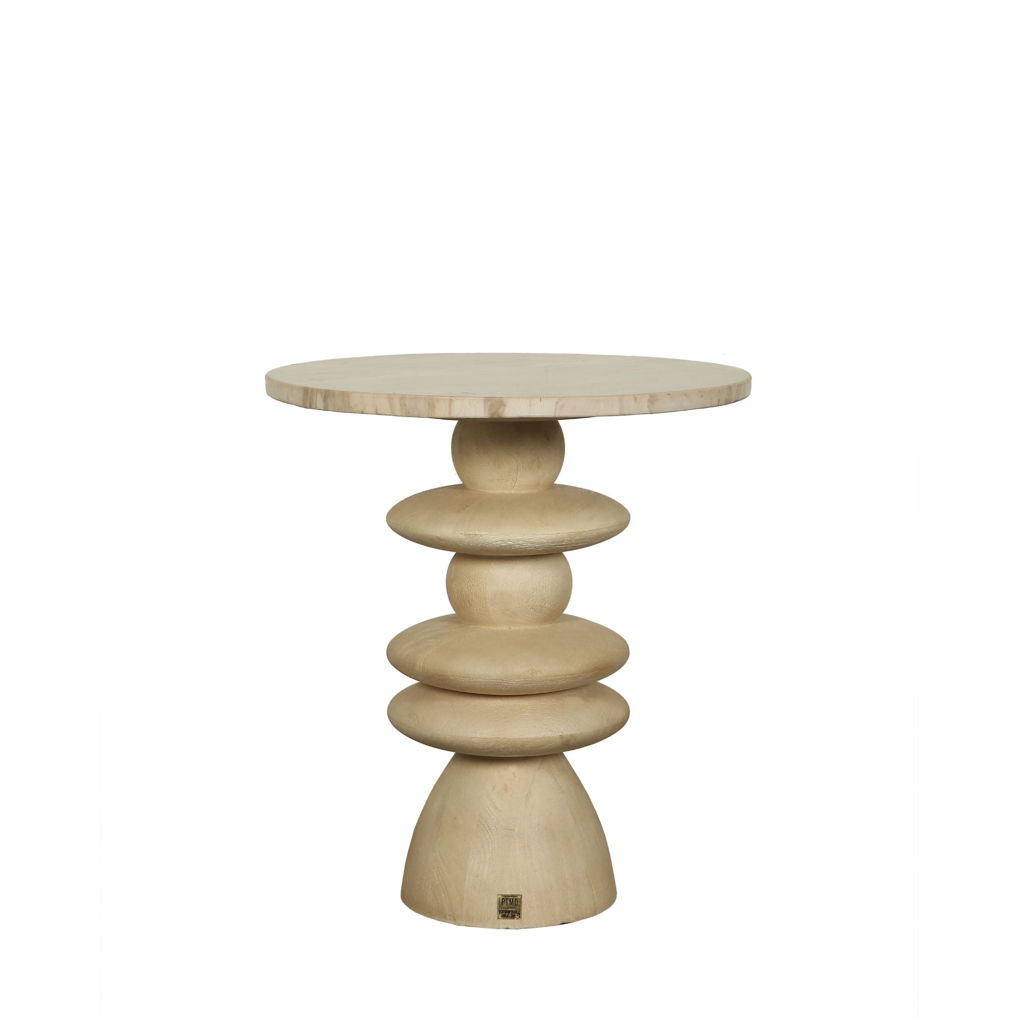 Callain Natural Mango Wood Side Table Marble Rnd S - - PTMD - livinglovely.nl