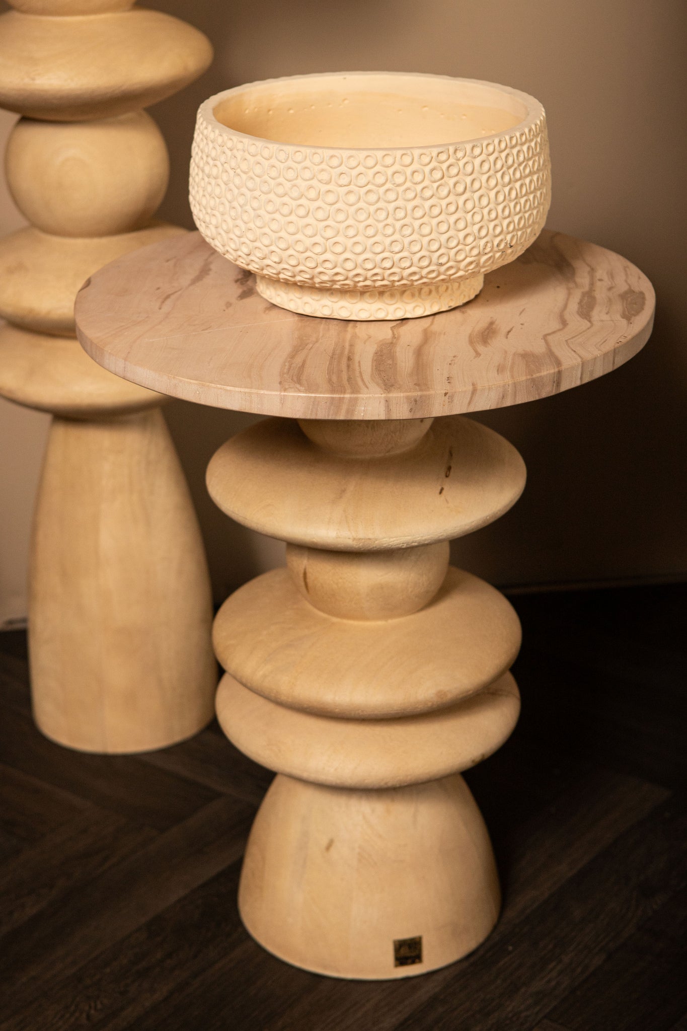 Callain Natural Mango Wood Side Table Marble Rnd S - - PTMD - livinglovely.nl