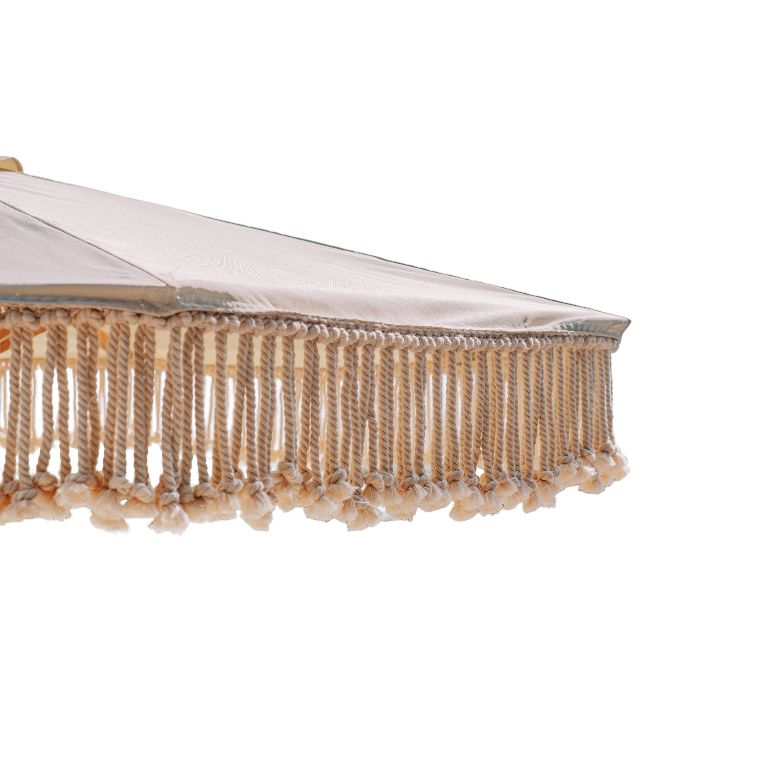 Canvas Parasol Fringe - Crème 250cm - Handgeknoopte parasol - Todo Bien - livinglovely.nl