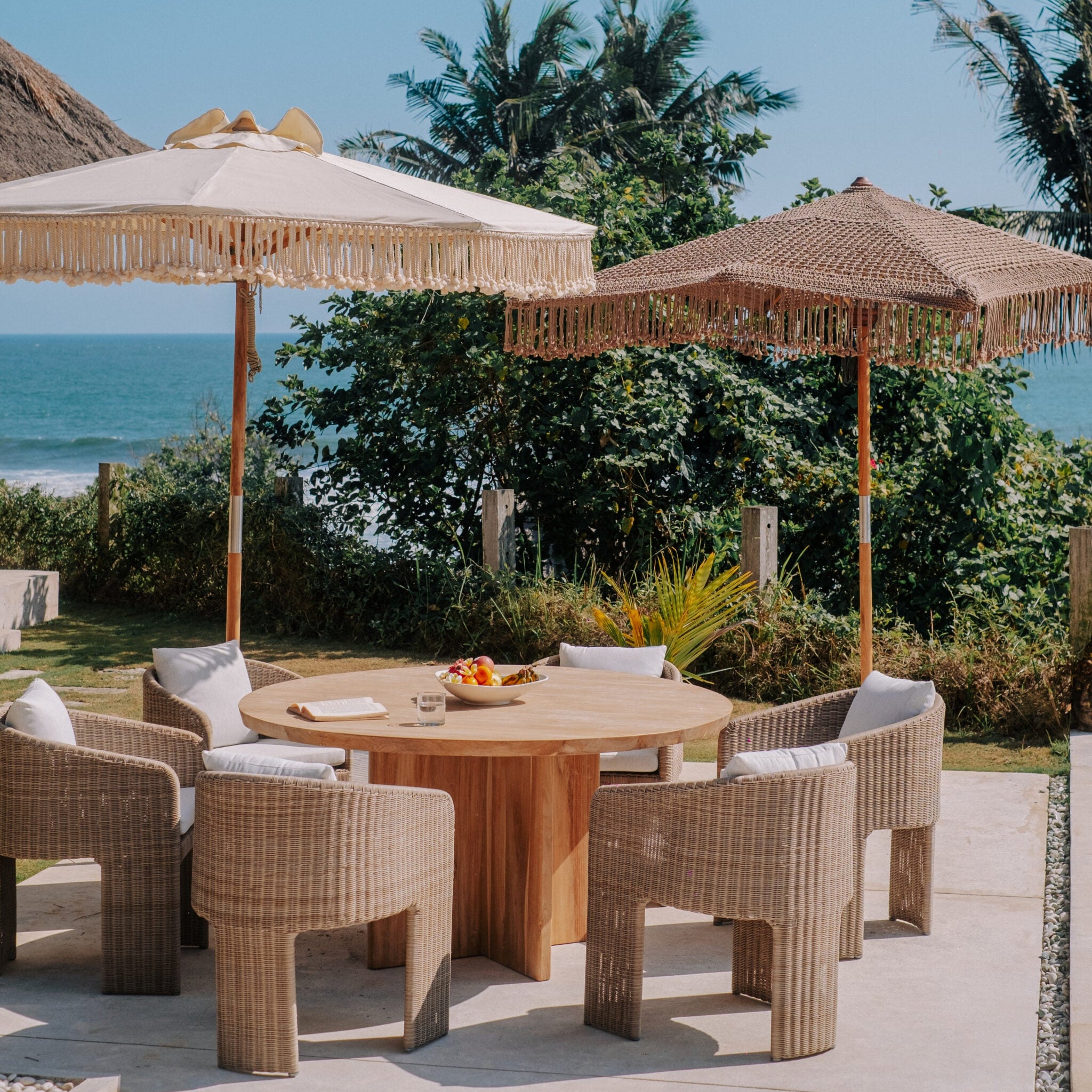 Canvas Parasol Fringe - Crème 250cm - Handgeknoopte parasol - Todo Bien - livinglovely.nl