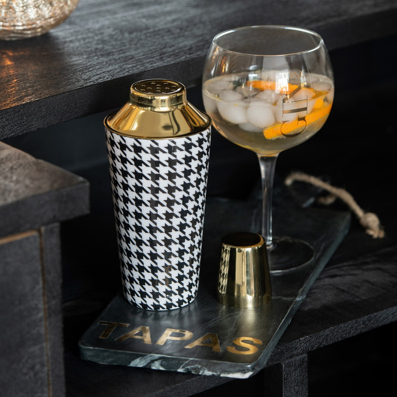 Cheese Board Rectangle Marble Black/Gold Colored Large - - J-Line - livinglovely.nl