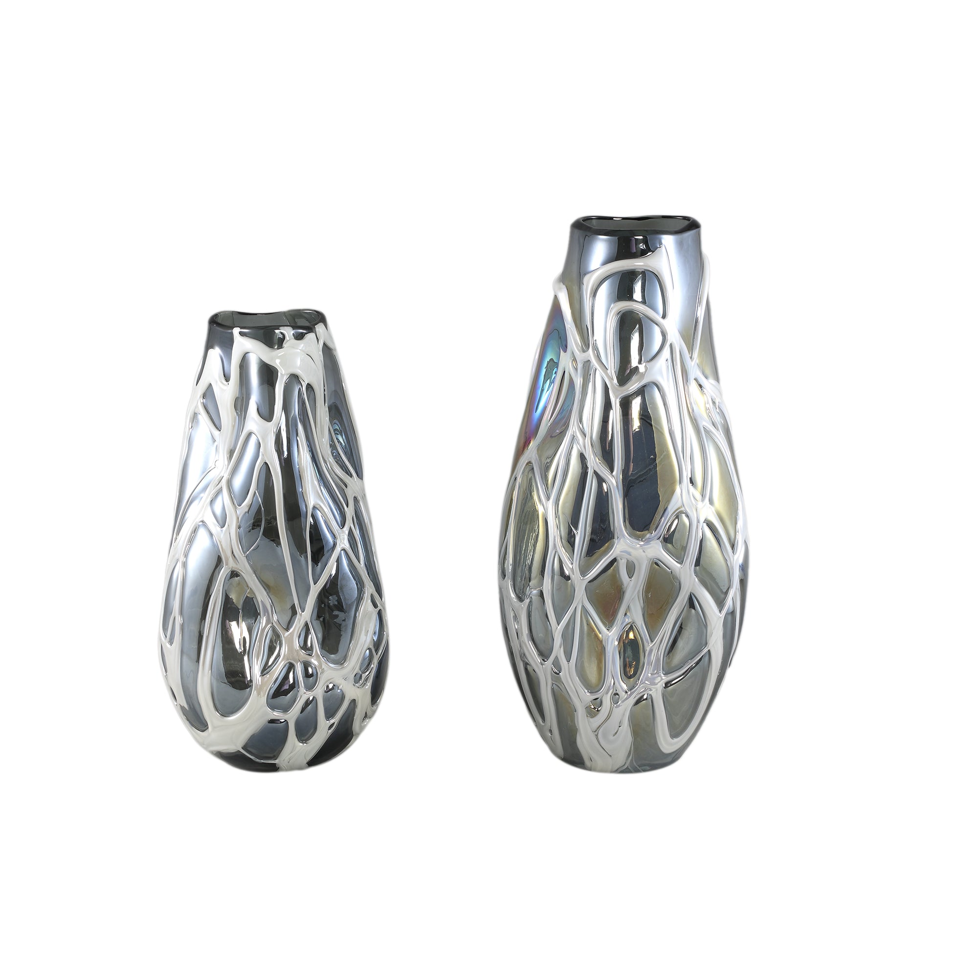Conck Grey Solid Glass Vase White Organic L Dia19.5xH 45cm PTMD - Vaas - PTMD - livinglovely.nl