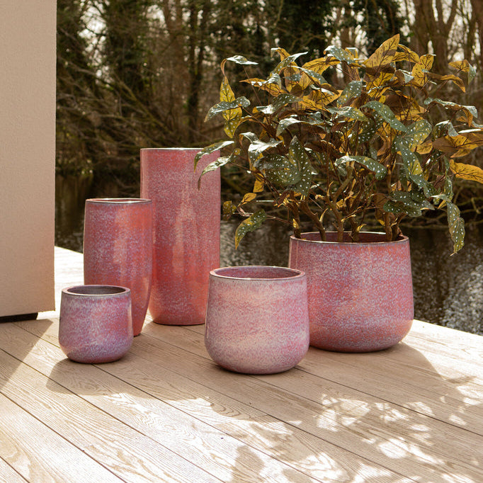 Dairsai Pink Glazed Round Ceramic Pot SV3 PTMD - Pot - PTMD - livinglovely.nl