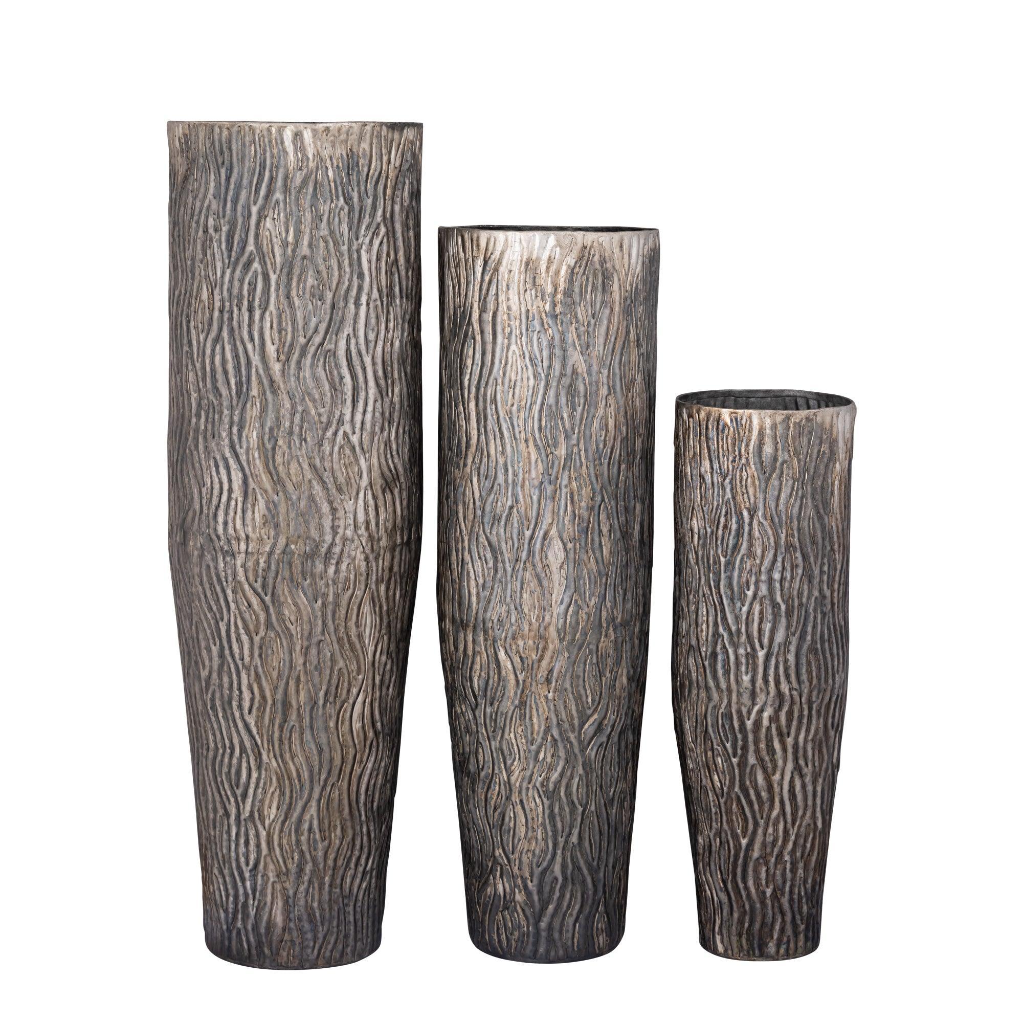 Deandra Silver Alu Sheet Pot Wavy Set van 3 PTMD - Pot - PTMD - livinglovely.nl