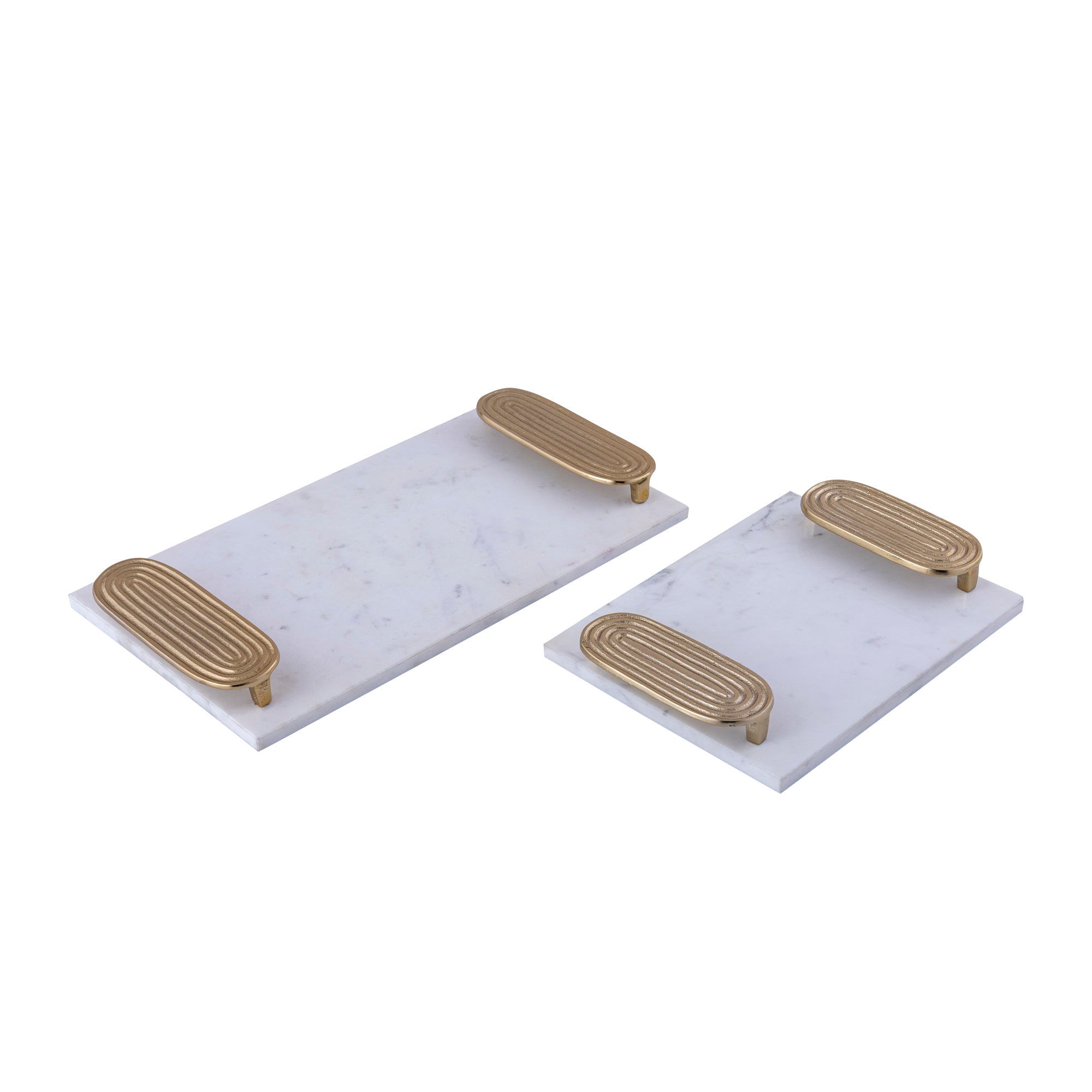 Dez White Marble Rectangle Tray Golden Handles L - - PTMD - livinglovely.nl