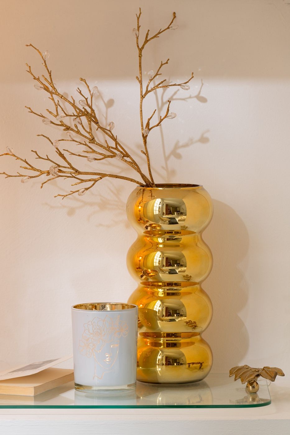 Dienblad Blad Glas/Ijzer Transparant/Goud - Dienblad - J-Line - livinglovely.nl