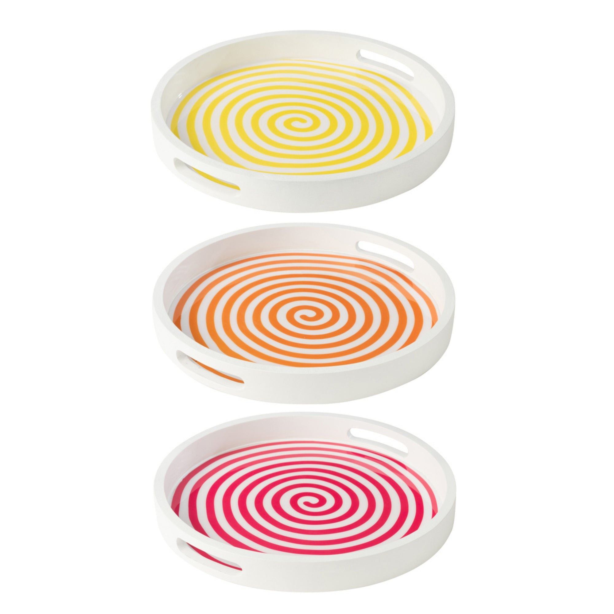 Dienblad Rond Mangohout Roze/Oranje/Geel Set van 3 - Dienblad - J-Line - livinglovely.nl