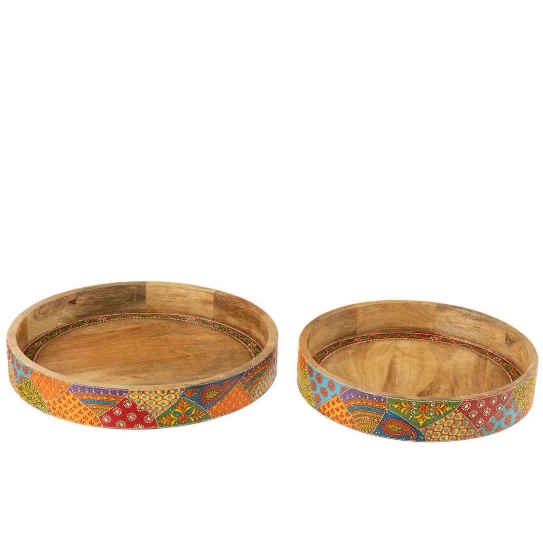 Dienbladen Delhi Mango Hout Mix Set van 2 - Dienblad - J-Line - livinglovely.nl