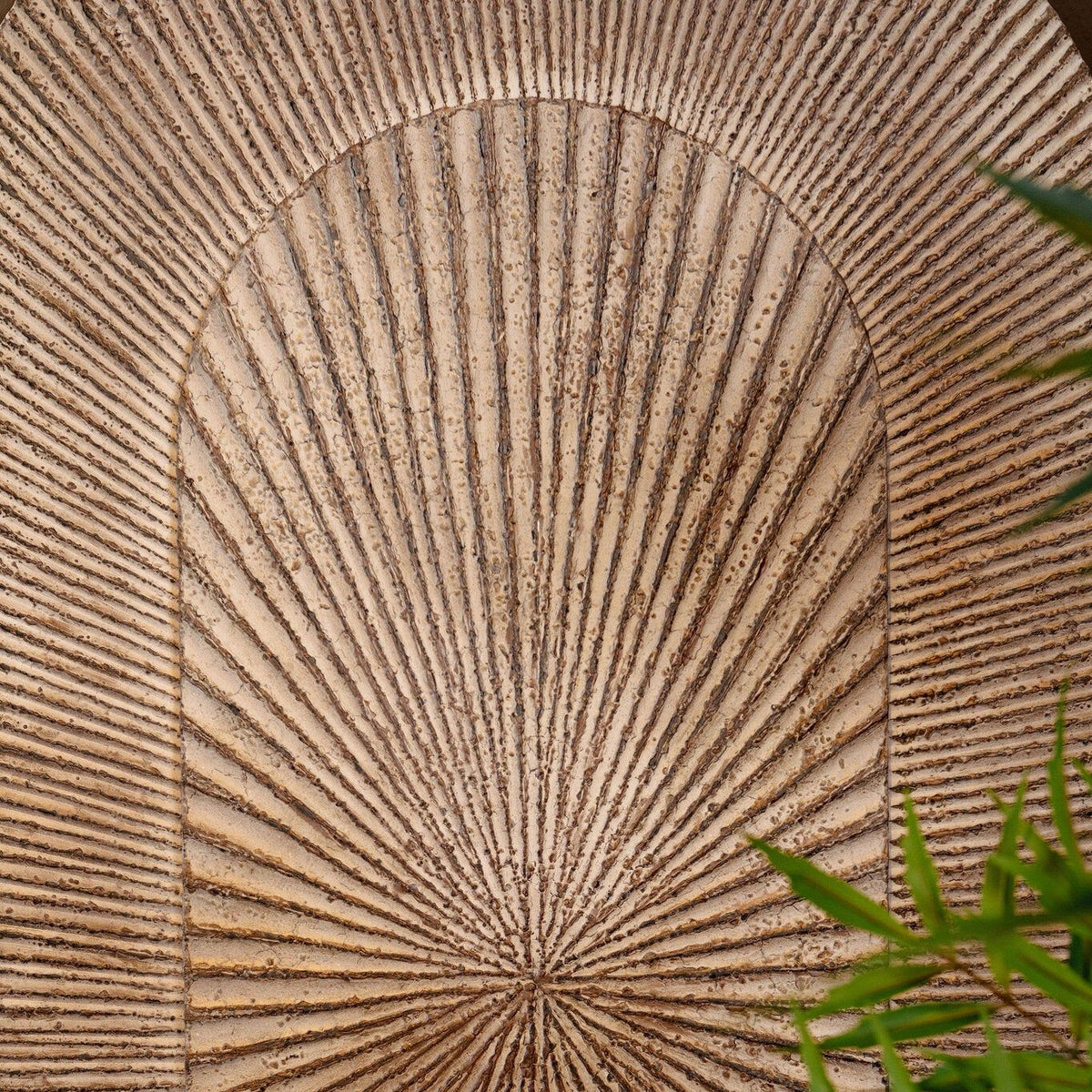 Dishita wandpaneel van PTMD in een interieur, creme MDF wanddecoratie met verticale ribbels in ovale vorm