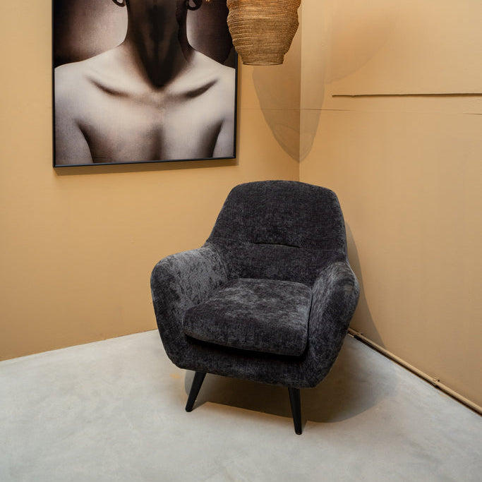 Donny Anthracite fauteuil black wooden legs - - PTMD - livinglovely.nl