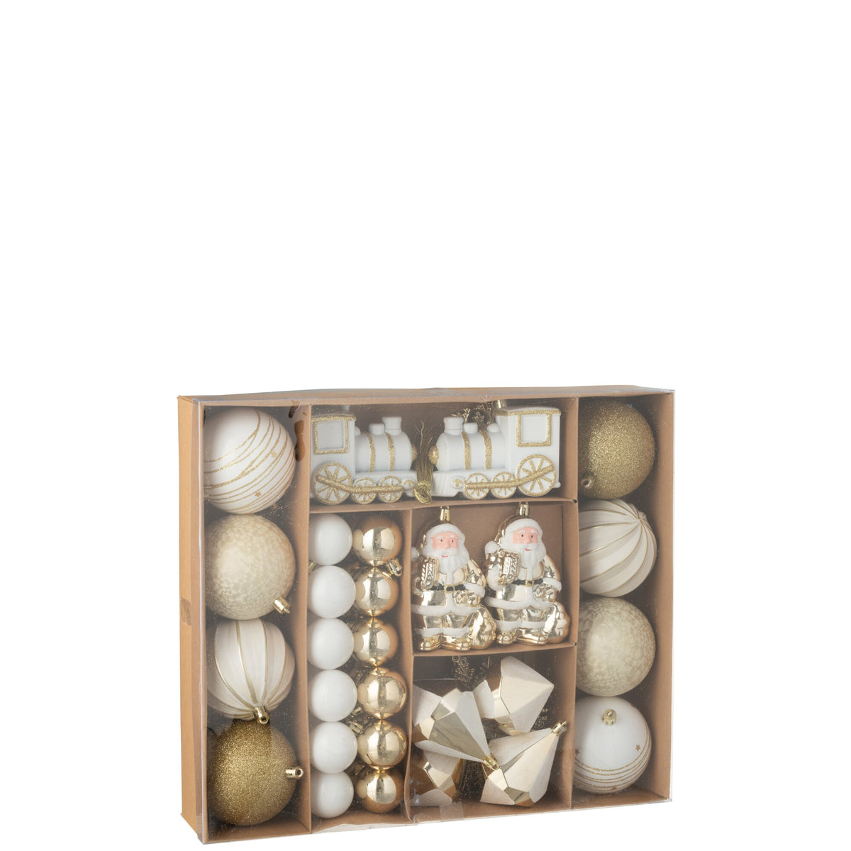 Doos Van 55 Kerstbal Plastiek Goudkleurig/Wit J-Line