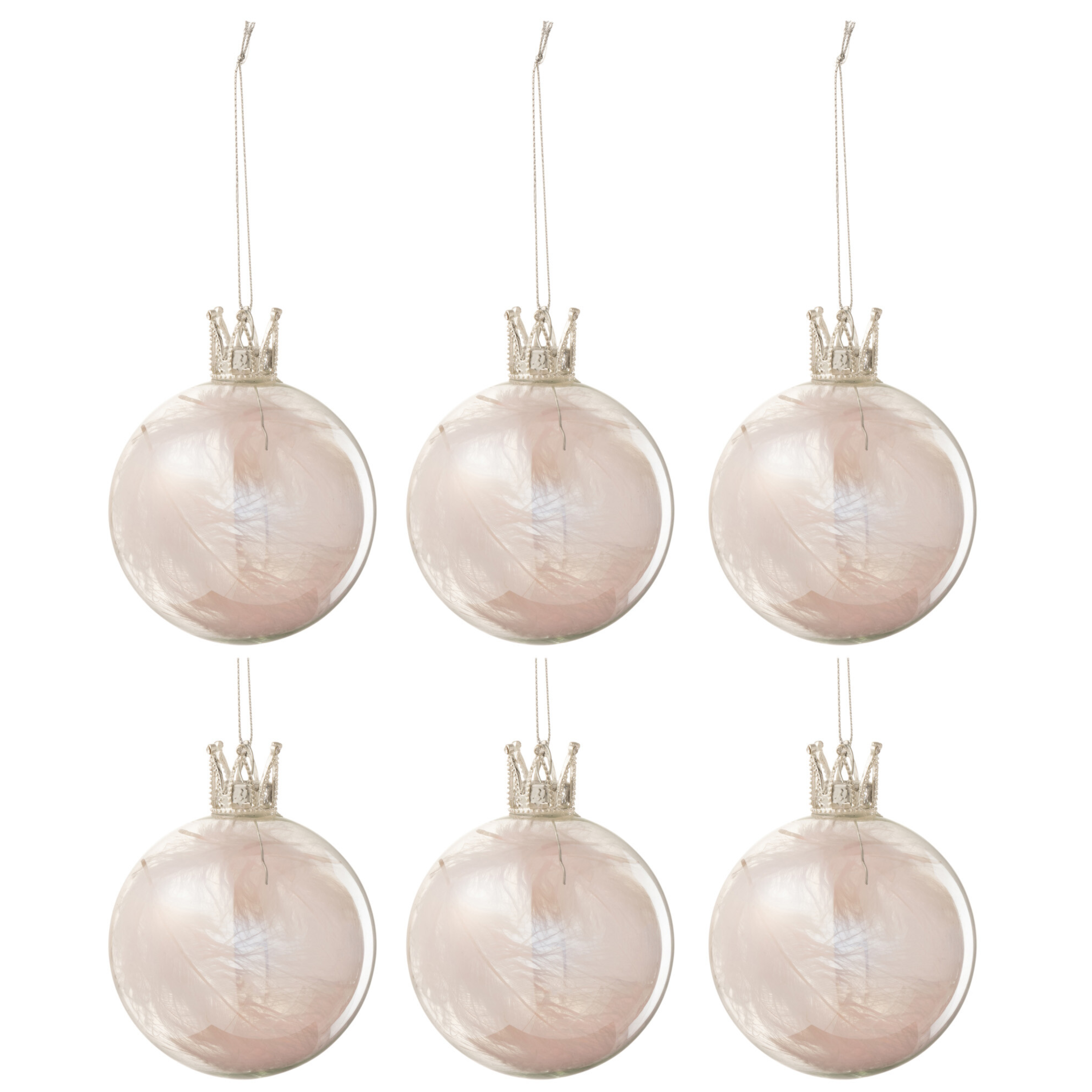 Doos van 6 Kerstballen Crown Roze Glas Small - Kerstbal - J-Line - livinglovely.nl