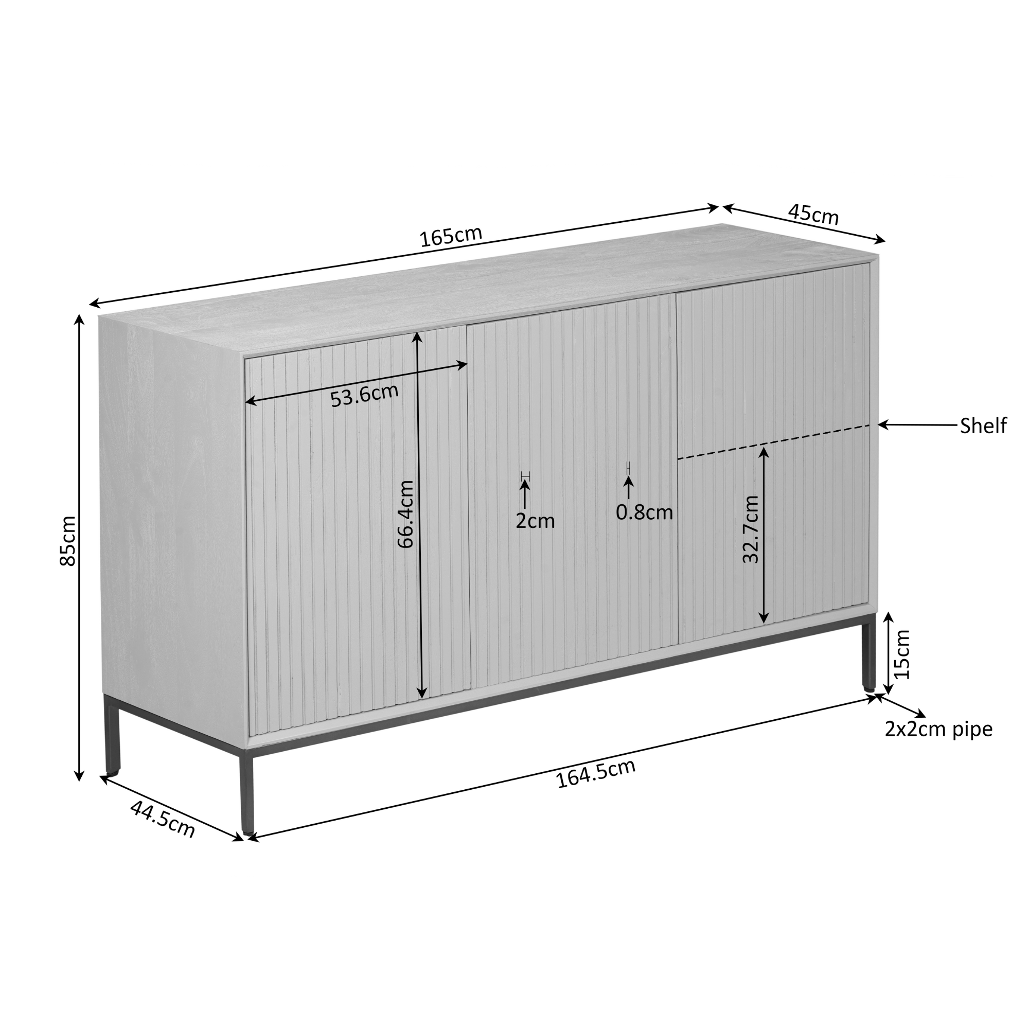 Dressoir Madison Mangohout Bruin 165cm van Starfurn, zwart gelakt metalen frame onder de kast