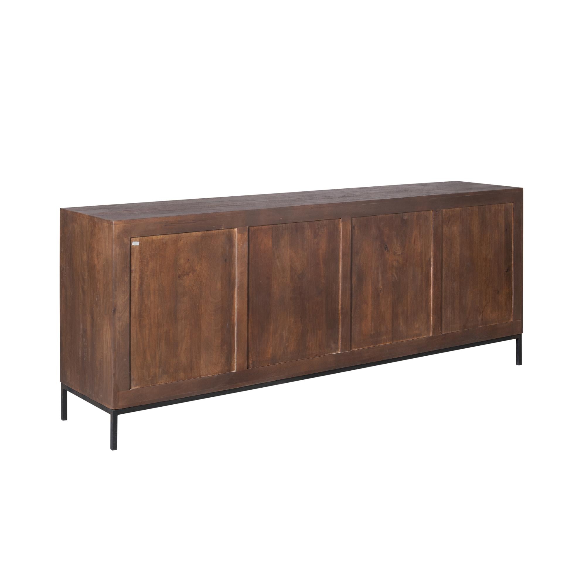 Close-up van de houtnerf van het massieve mangohout van het dressoir