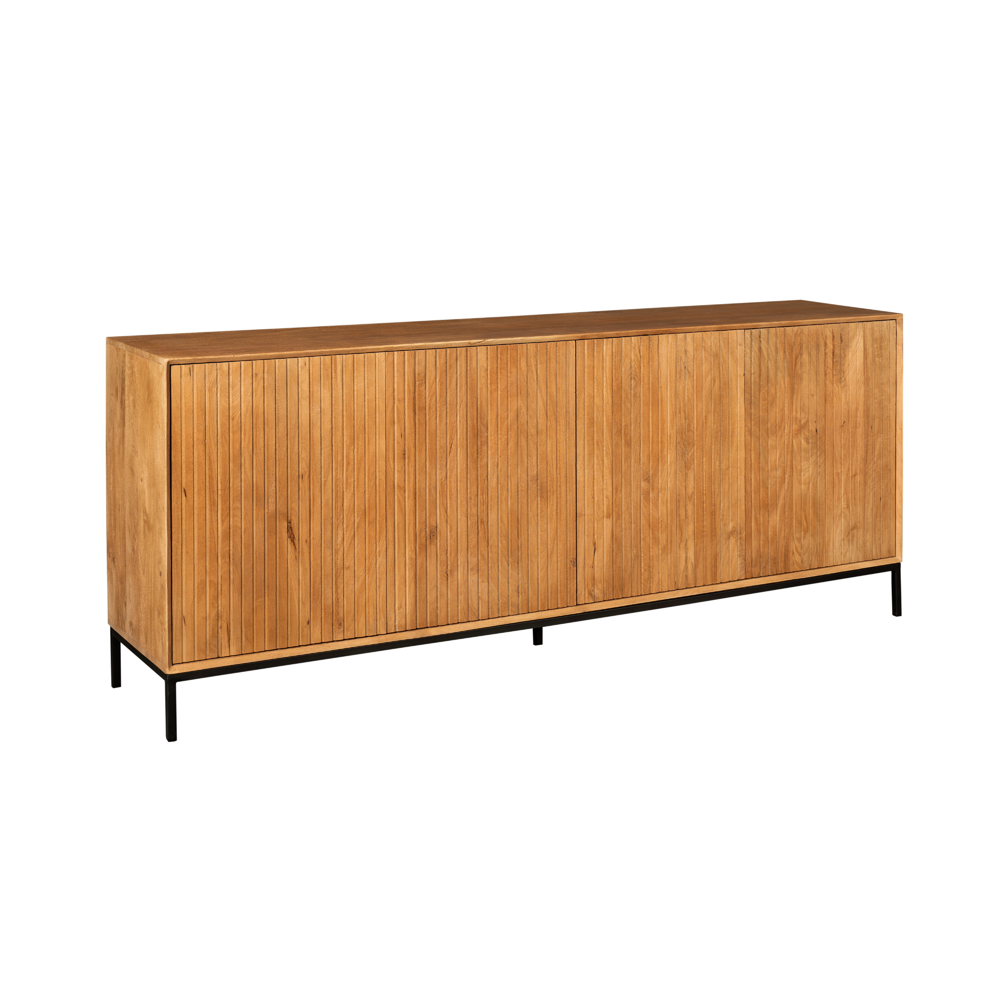 Metalen onderstel onder het naturel Madison dressoir van 210 cm