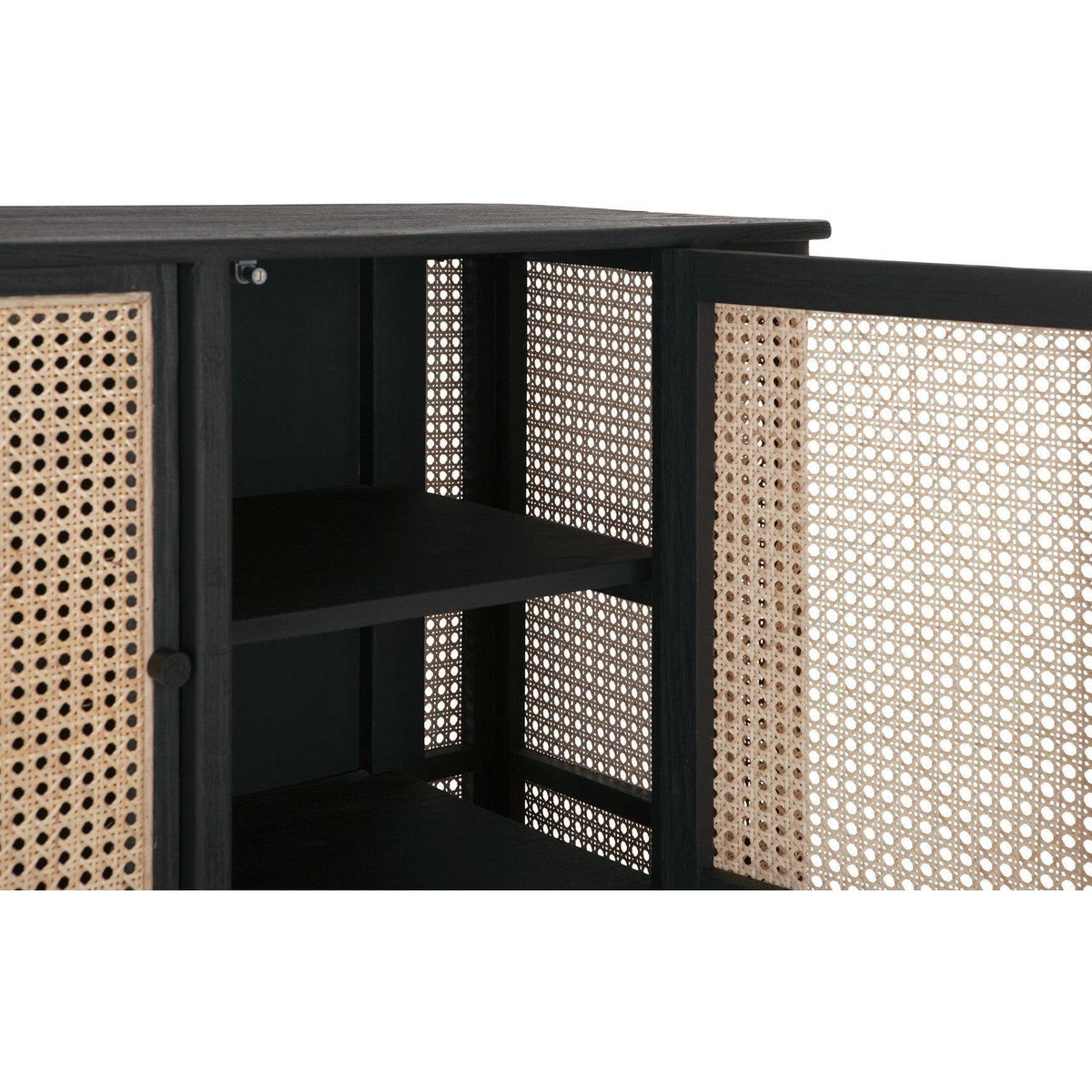 Breed dressoir Raffles met rotan webbing en vier deuren