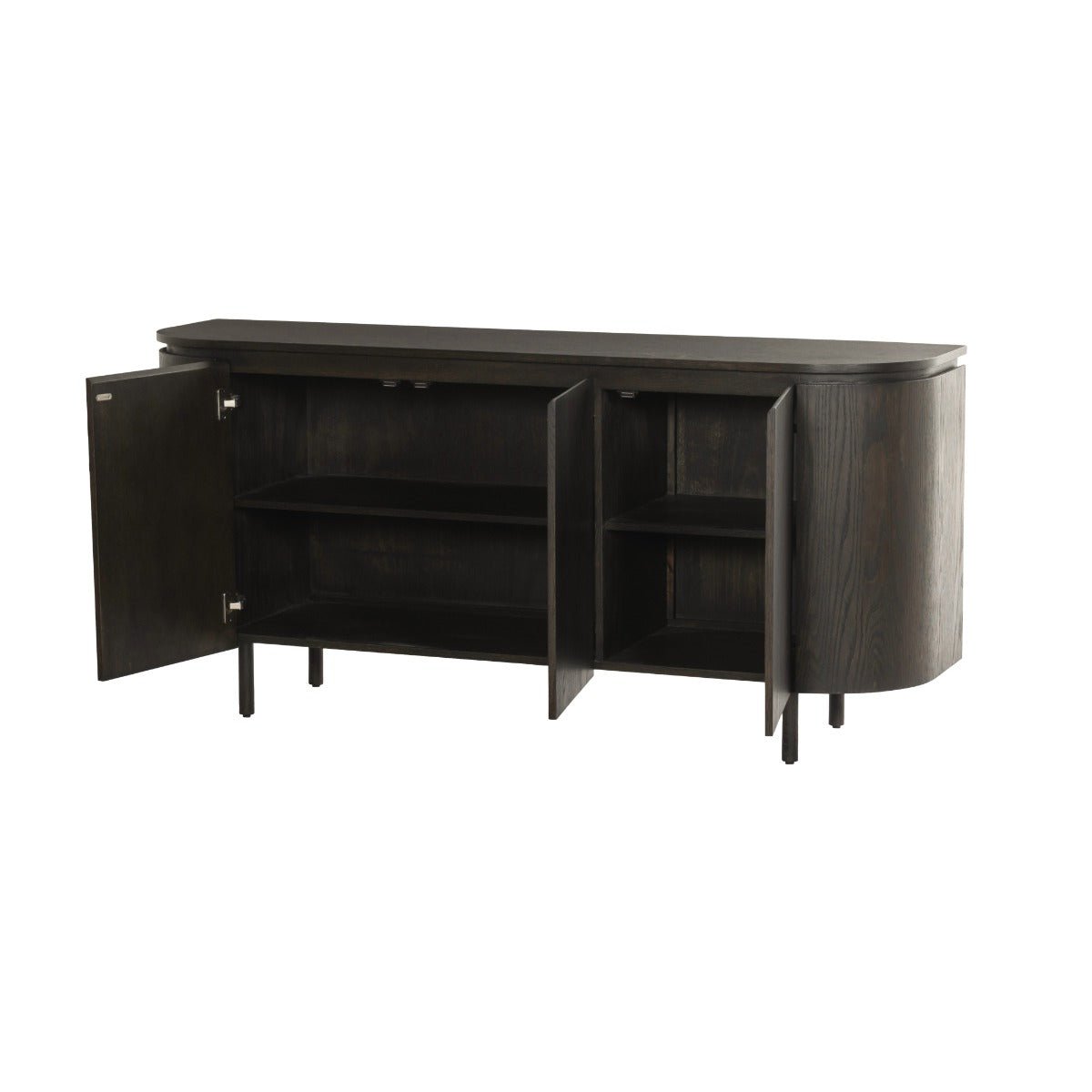 Espresso Tobago dressoir met geopende deuren en verstelbare schappen binnenin