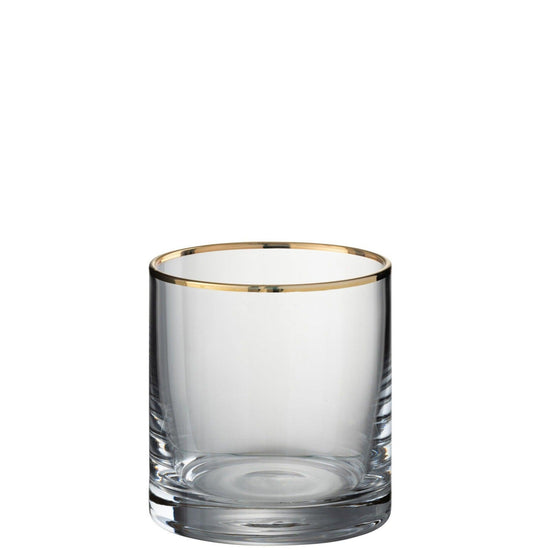Drinkglas Rand Cilinder Glas Transparant/Goud , glas , J-Line , livinglovely.nl