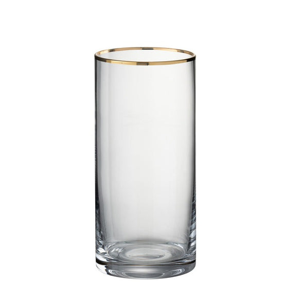 Drinkglas Rand Cilinder Hoog Glas Transparant/Goud , glas , J-Line , livinglovely.nl