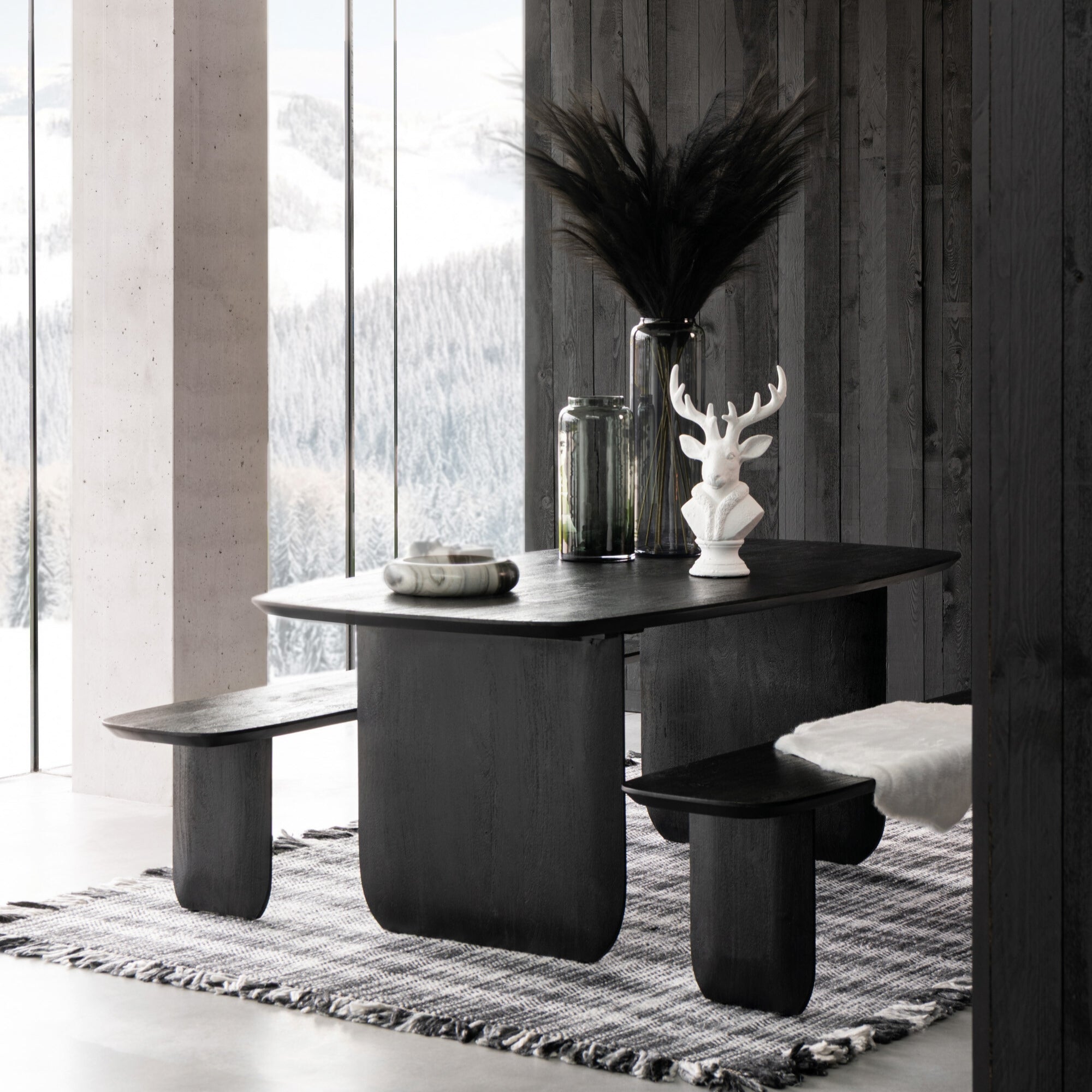 Eetkamerbank Acaciahout Zwart 190cm J-Line - Eetkamerbank - J-Line - livinglovely.nl