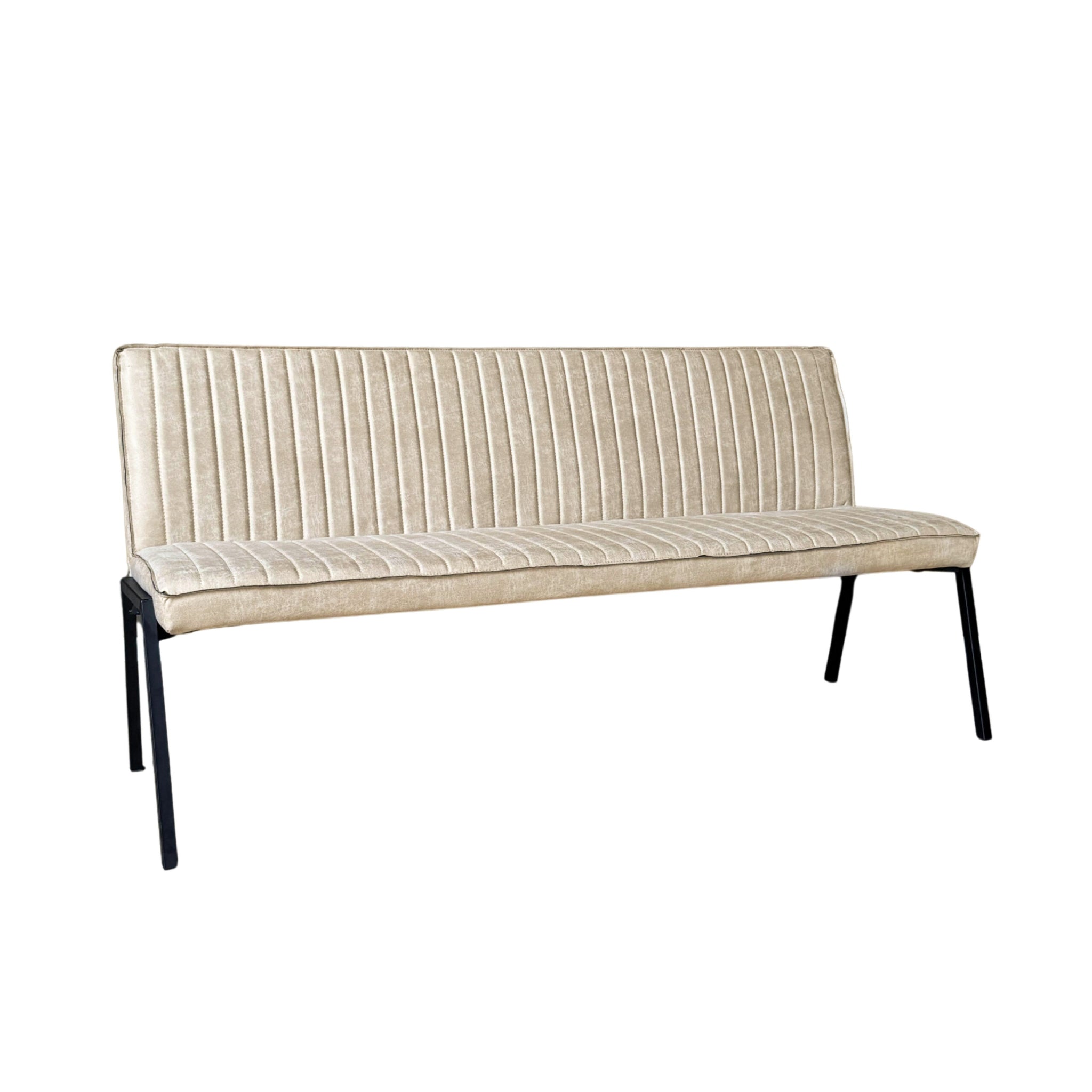 Eetkamerbank Tivoli 185 cm in beige met stalen onderstel in mat zwarte lak
