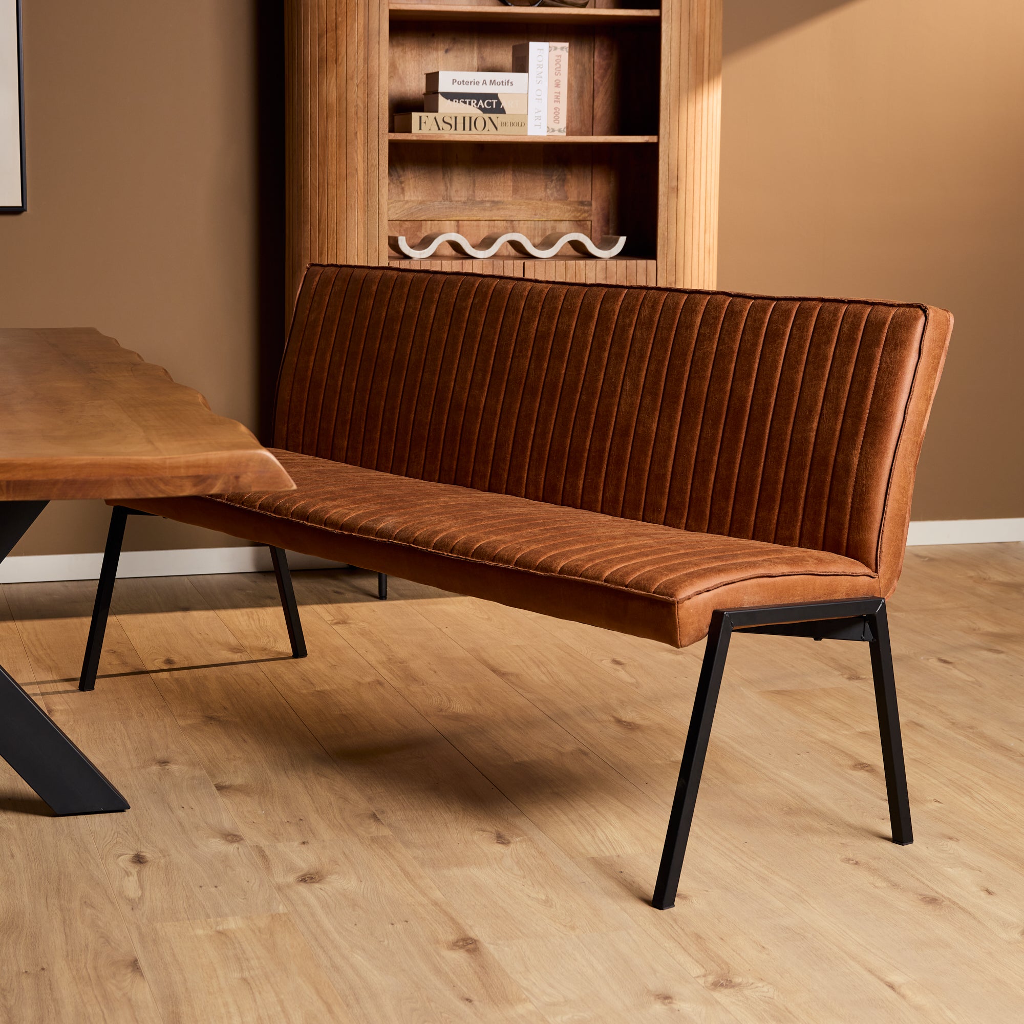Eetkamerbank Tivoli van Starfurn in cognac Bull eco leer, 185 cm breed
