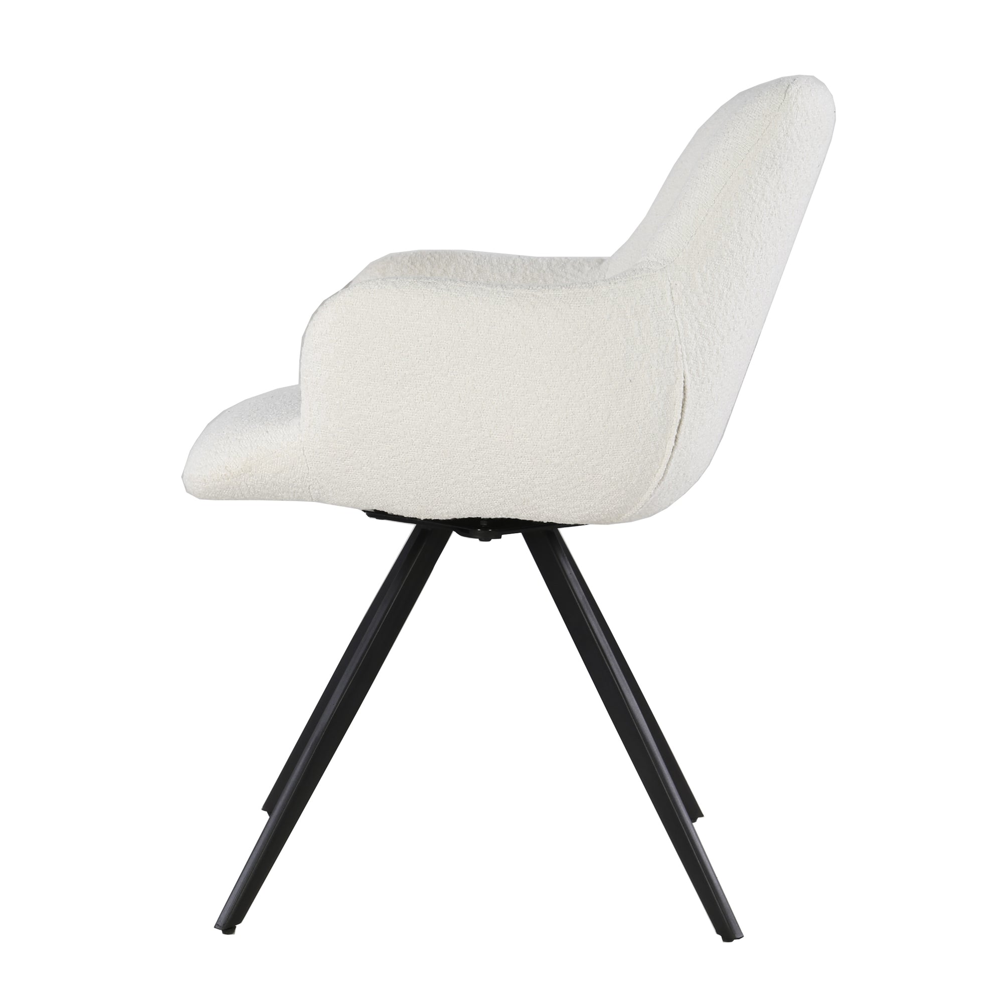 Eetkamerstoel Doreen Boucle White met Wit boucle met zwart onderstel
