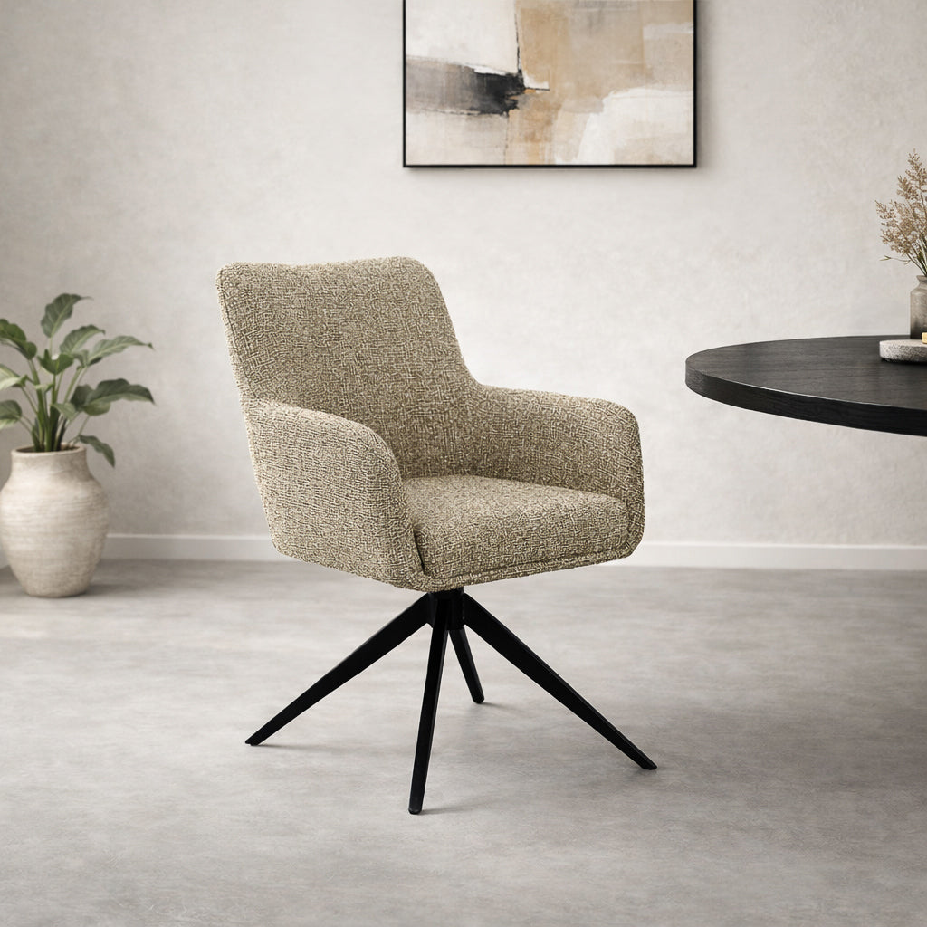 Draaibare eetkamerstoel Tara Beige van Livingfurn, B62,5cm x D58cm x H88,5cm
