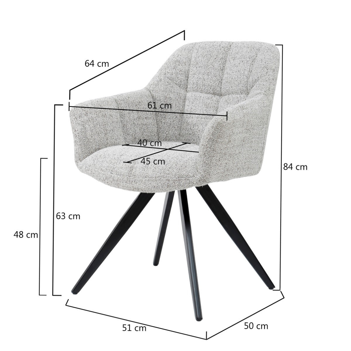 Draaibare eetkamerstoel Tommy bisque oasis, B61cm x D64cm x H84cm per stoel