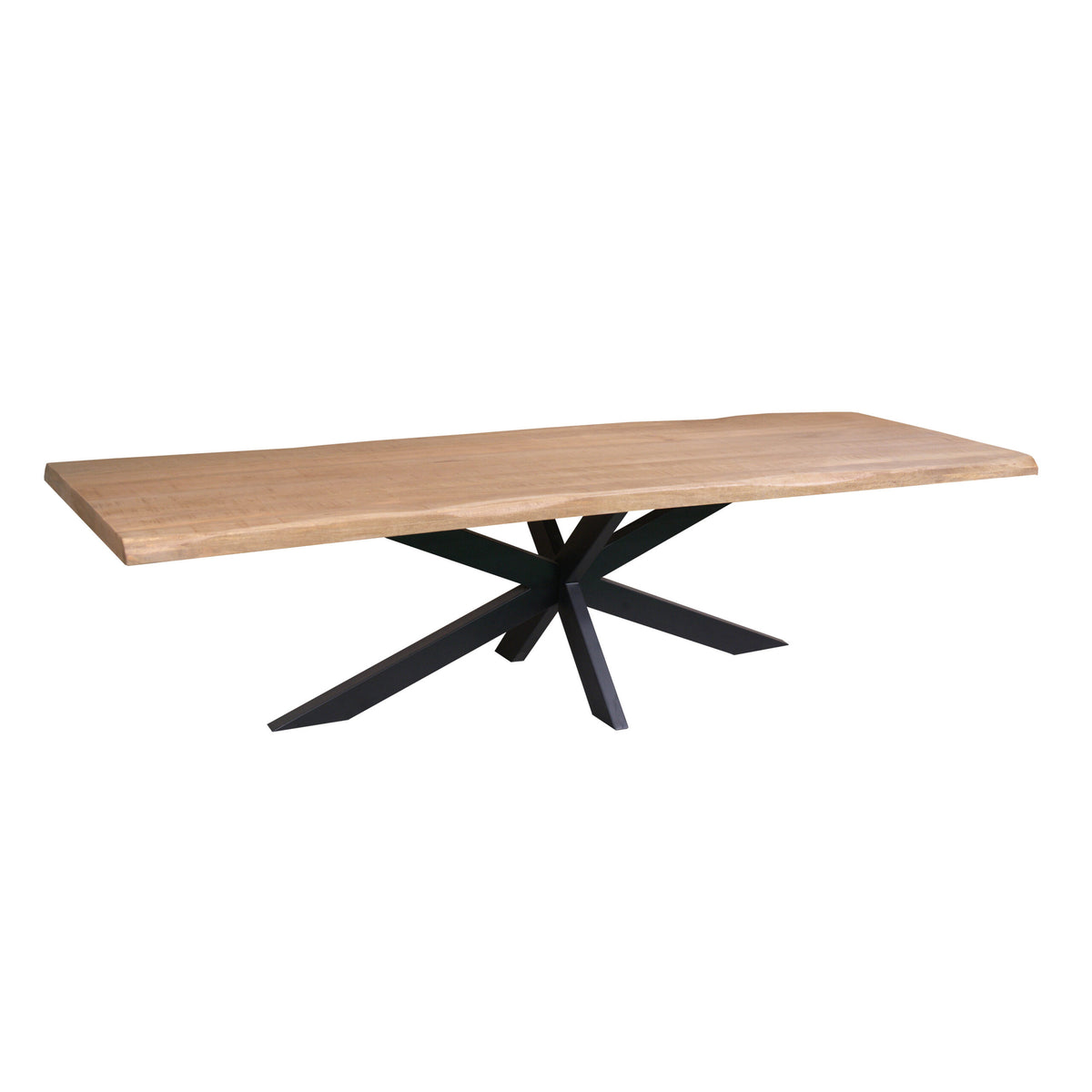 Eettafel Dakota Boomstam 300cm van Starfurn schuin van opzij, zicht op de natuurlijke rand