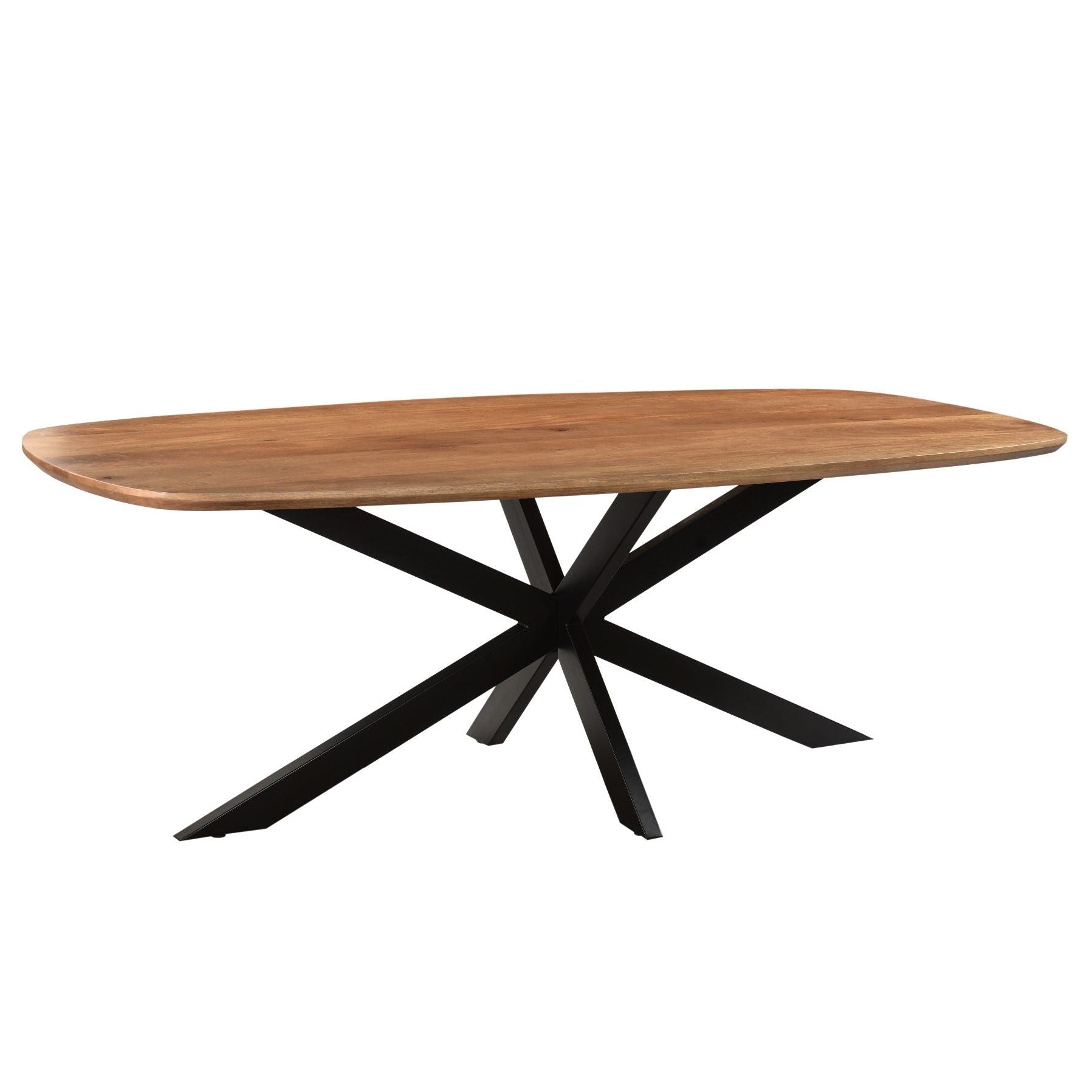 Eettafel Jesper Pecan 230cm schuin vooraanzicht met zwart spinpootonderstel