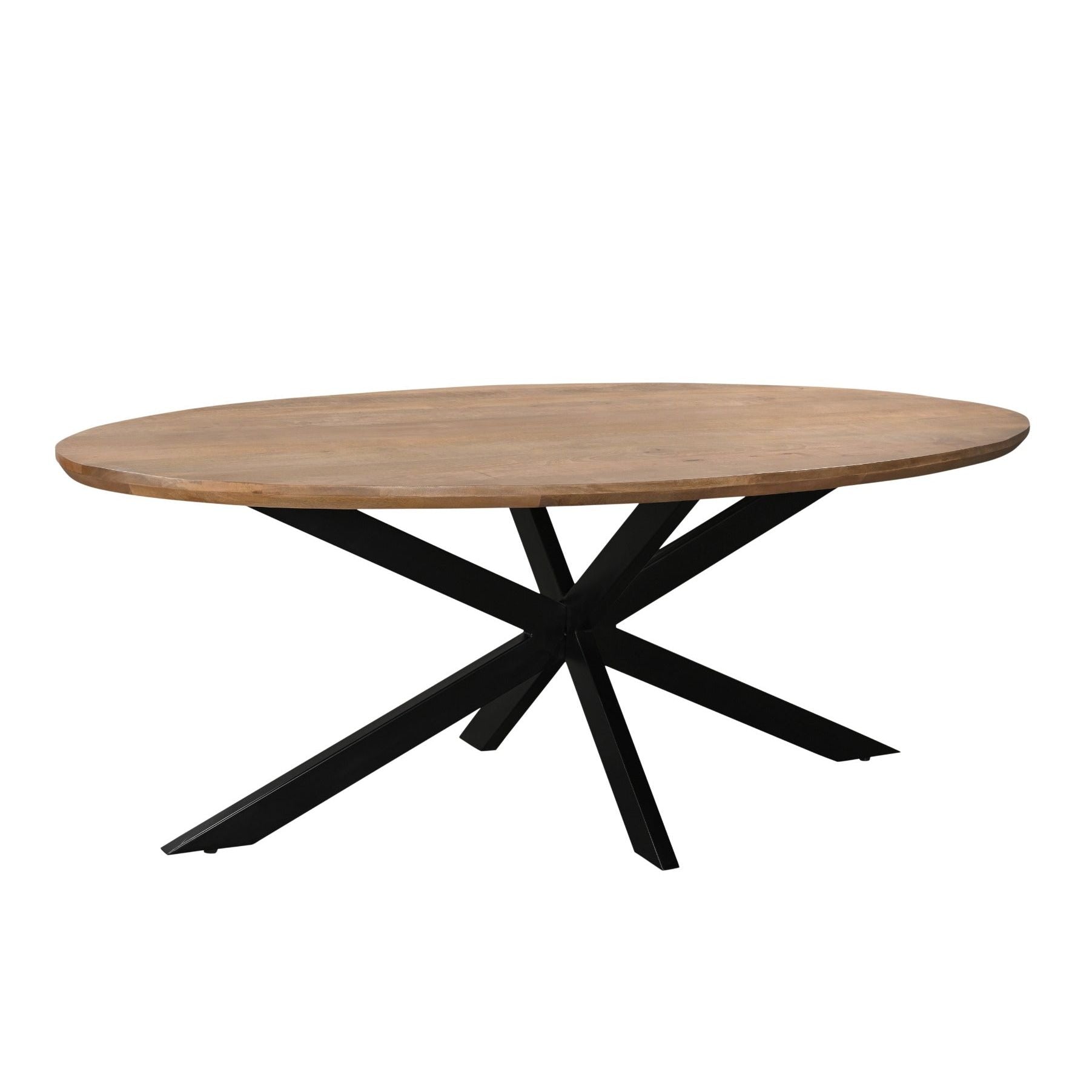 Eettafel Jesper Pecan 210cm schuin vooraanzicht met zwart spinpootonderstel