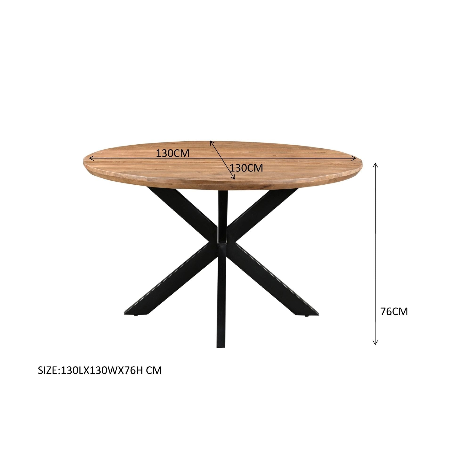 Afmetingen Eettafel Jesper Ø130cm: Ø130cm x H76cm