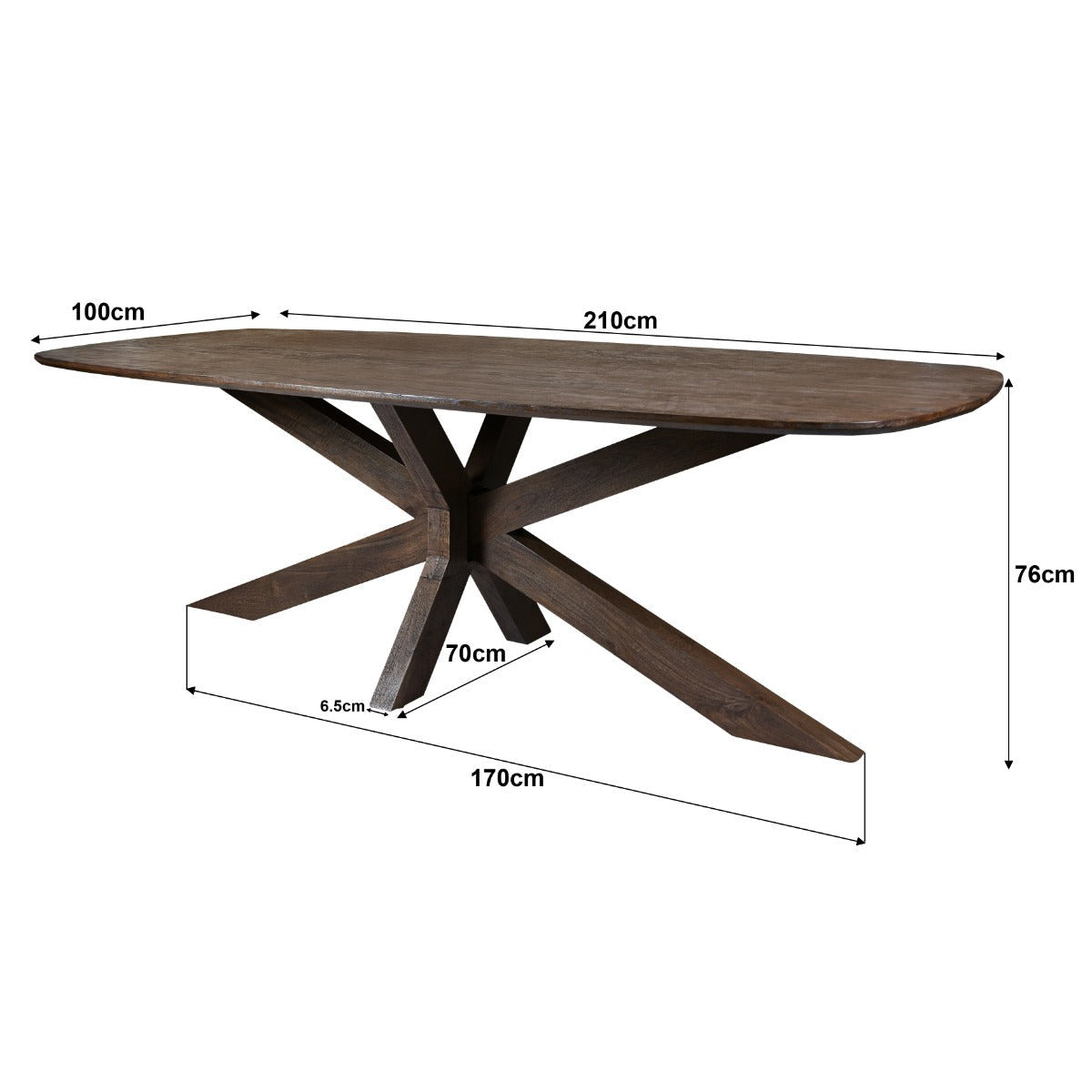 Lissabon eettafel Malta van Livingfurn, afmetingen L210cm x B100cm x H76cm